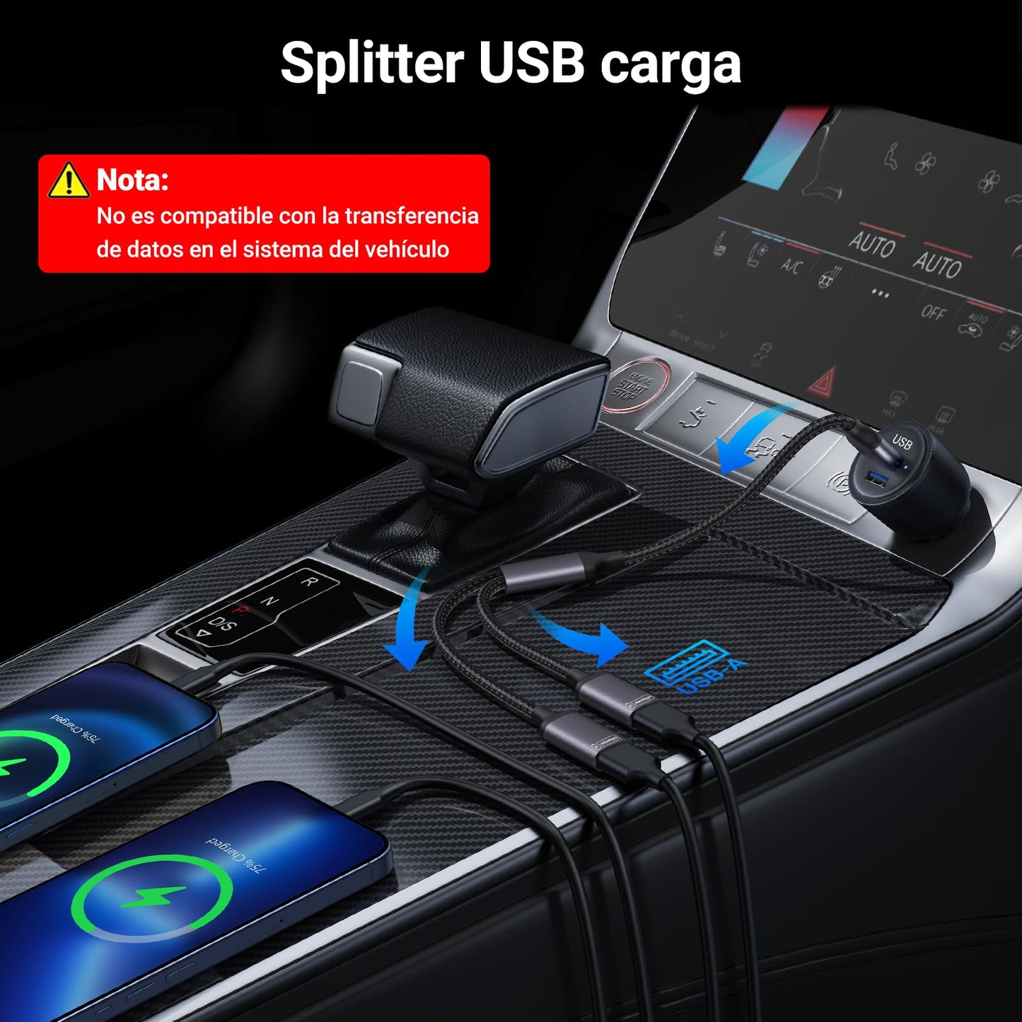 KiwiBird duplicador USB splitter 1 en 2 salidas, adaptador USB doble entrada hembra, cable divisor alimentacion cargador para carga y datos, HUB compatible con PC Mac PS5 PS4 Xbox One X S