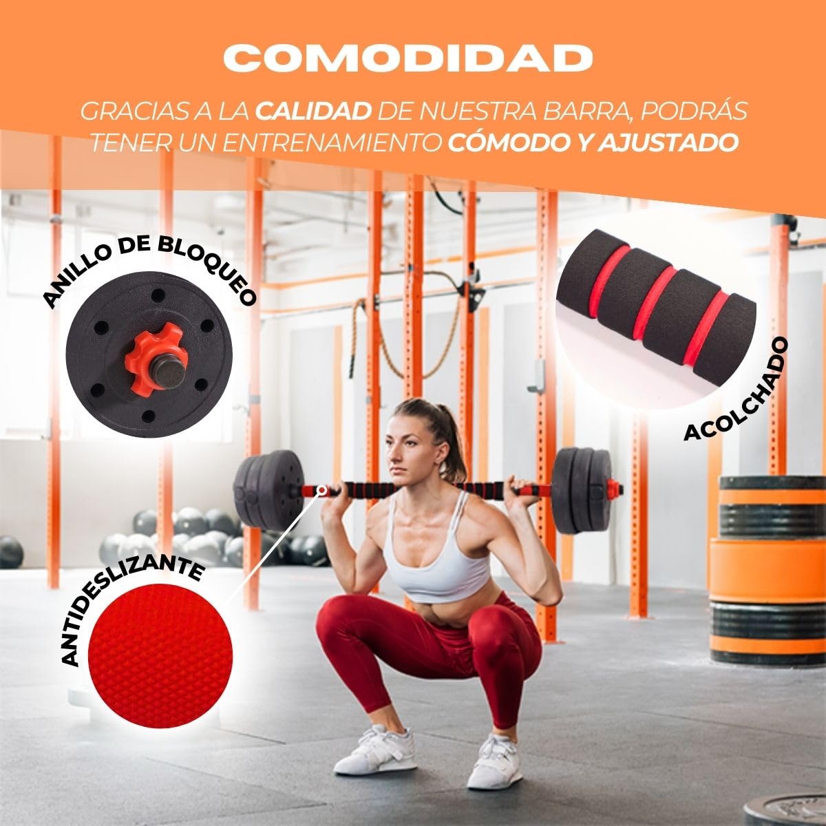 Mobiclinic® fitness, Mancuernas ajustables, 2 en 1, Extenfit, Peso de 2-20 kg, Incluye y barra extensión acolchada, Tuercas antideslizantes, Acero resistente, Gym casa