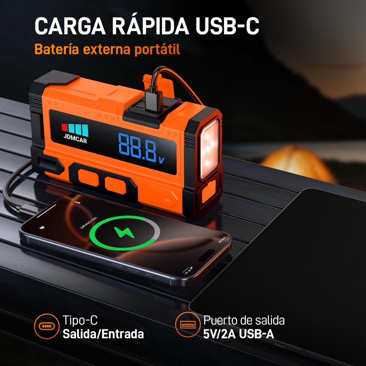 JDMCAR Arrancador de Baterias de Coche - 𝟏𝟎𝟎𝟎𝟎𝐀 𝟏𝟐𝐕 Jump Starter
