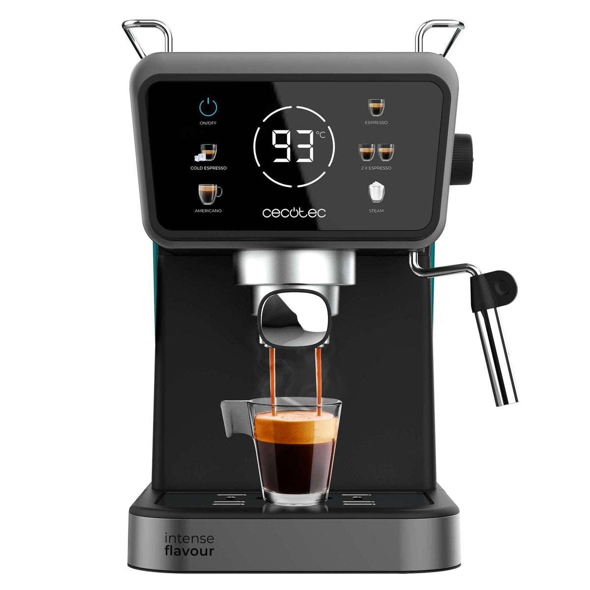 Cecotec Cafetera Express Power Espresso Touch ColdBrew. 1350W, Café en Frío, Espresso y Cappuccino, 20 Bares de Presión, Vaporizador Orientable, Táctil, Depósito de Agua 1,5L y de Leche 550ml