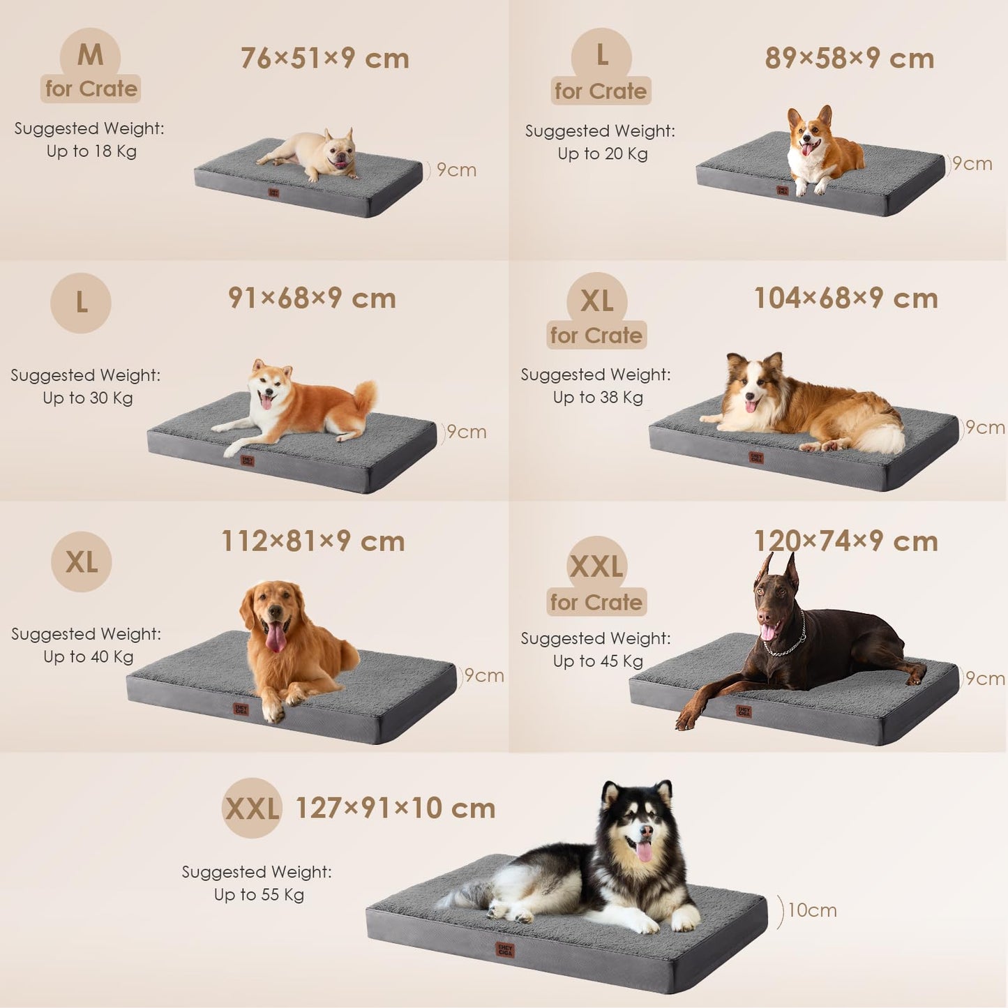 EHEYCIGA Cama Perros Grande Ortopédica, 89x58x9cm Colchon Perro con Espuma De Caja De Huevos, Colchoneta Perro Lavable, Dog Bed, Gris