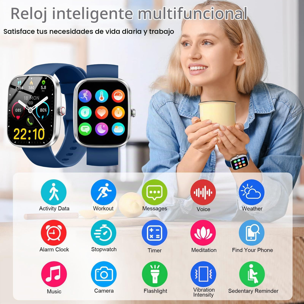 Reloj Inteligente Hombre Mujer, 1.96" Smartwatch con Llamadas Bluetooth y Whatsapp Notificación, IP68 Pulsera Actividad con 100+ Modos Deportivos, Pulsómetro, Monitor de Sueño para Android iOS
