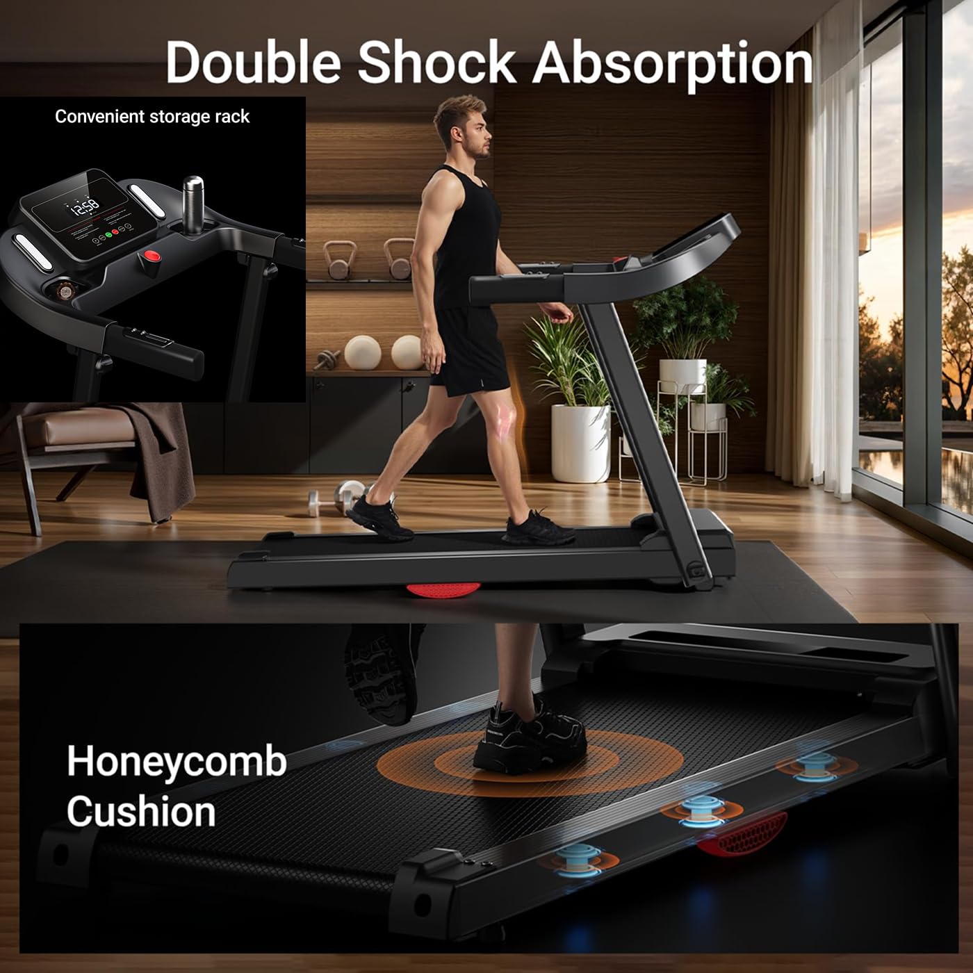 Mengmiao - Cinta de correr plegable con inclinación al 15%, motor sin escobillas de 3,0 HP ultra silencioso <45 dB, plataforma de 7 capas + 10 amortiguadores, 12 programas inteligentes + 3 modos