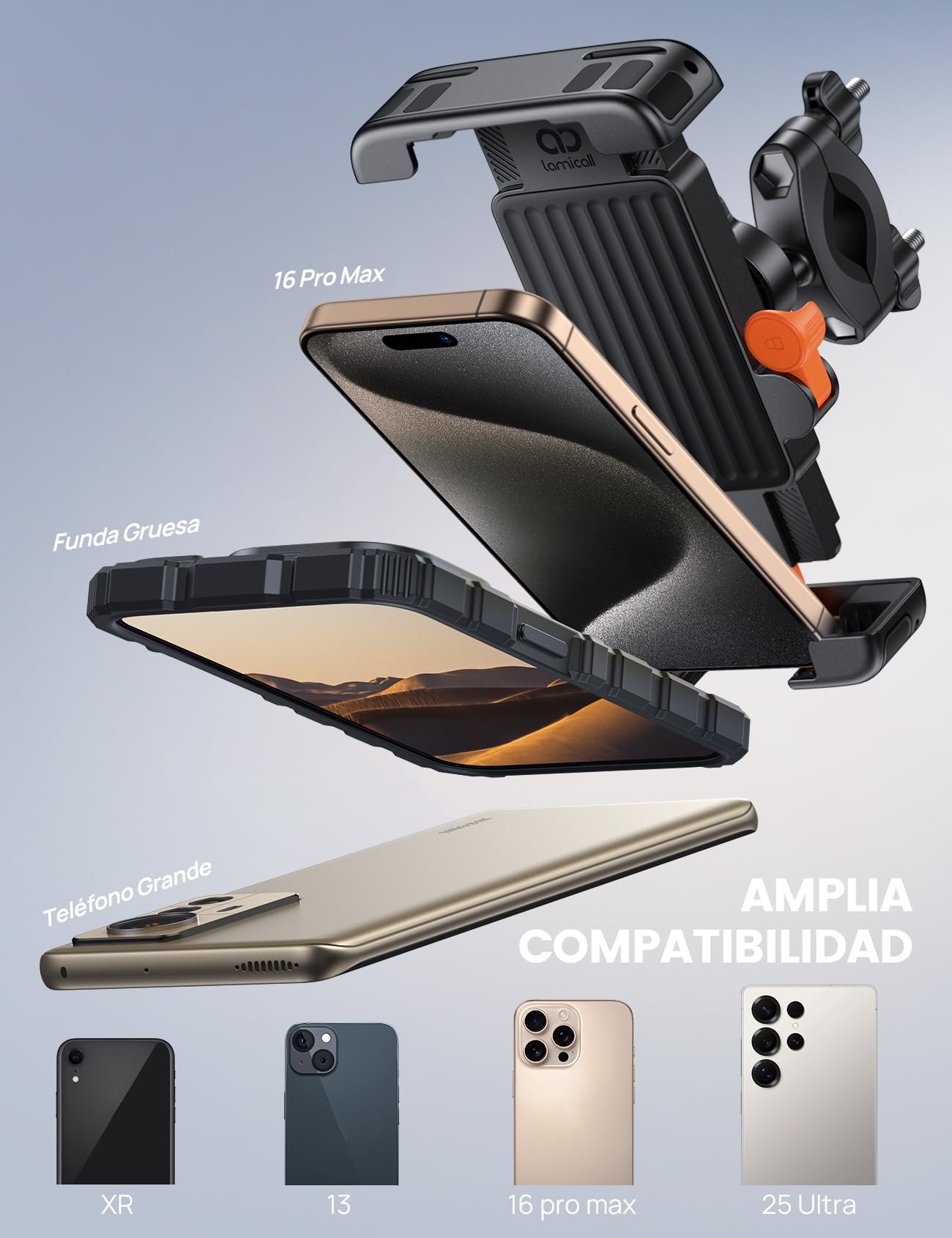 Lamicall Universal Soporte Móvil Bicicleta Manillar, Soporte Móvil Moto