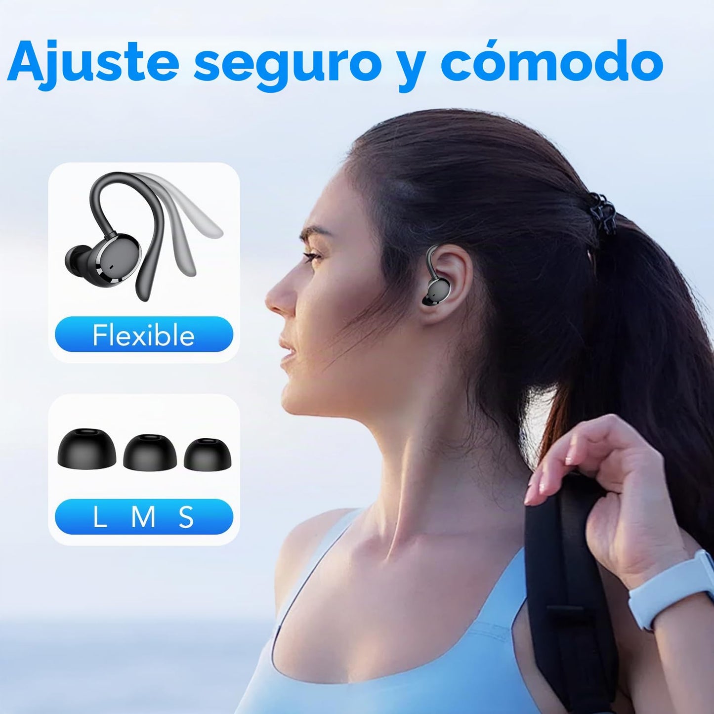 Auriculares Inalambricos Deportivos, Auriculares Bluetooth 5.3 con 4 HD Mic, 72H Cascos Inalambricos Bluetooth con Cancelacion Ruido ENC, Auriculares Inalambricos IPX7 Impermeable, USB-C, Pantalla LED