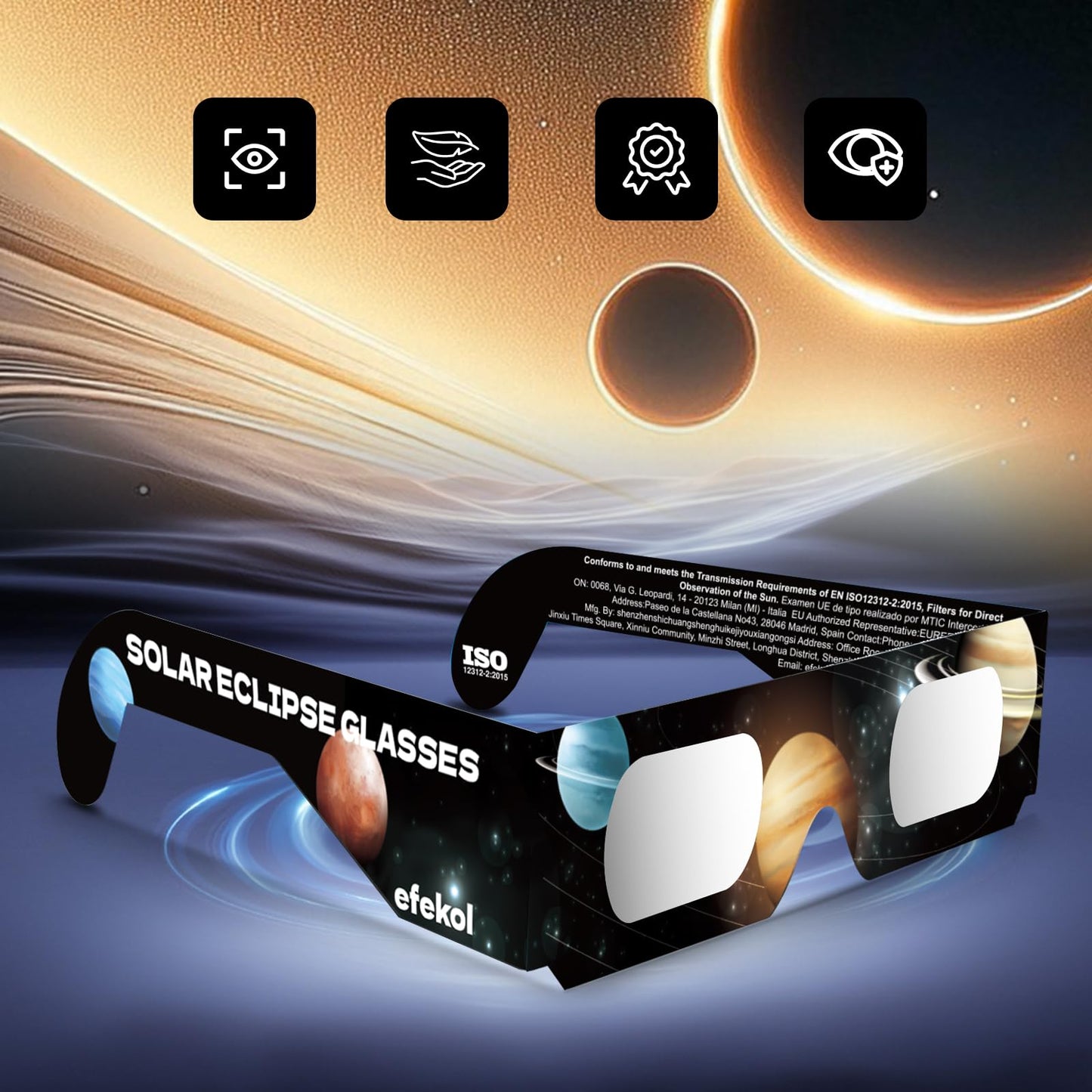 efekol Gafas Eclipse Solar Homologadas - Certificación CE y EN ISO 12312-2