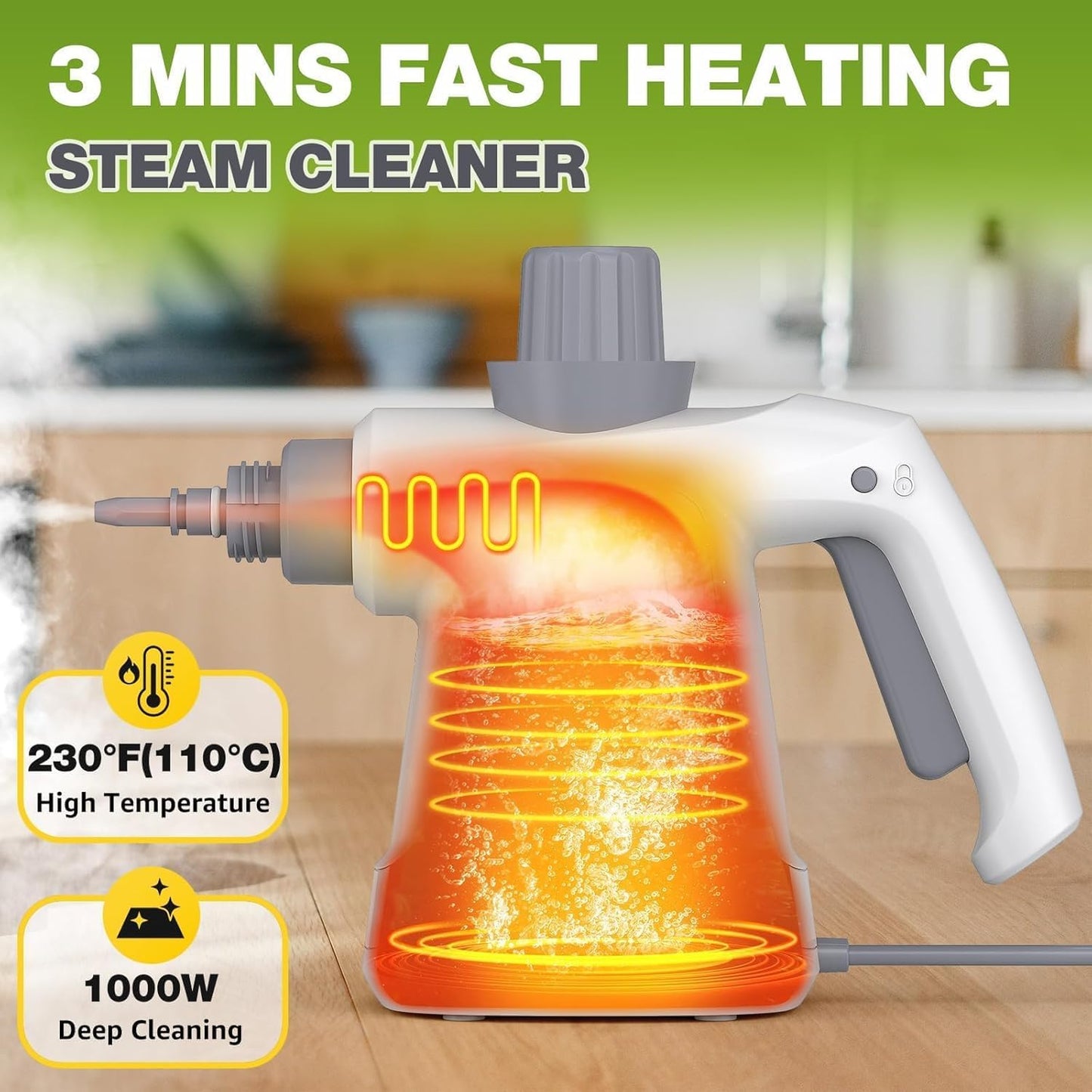 Vaporeta Limpieza Hogar, 3.2bar 400ml Limpiador a Vapor Vaporeta de Mano Steam Cleaner PortáTil Para Casa, Coche, Cortinas, Baños, Cocinas