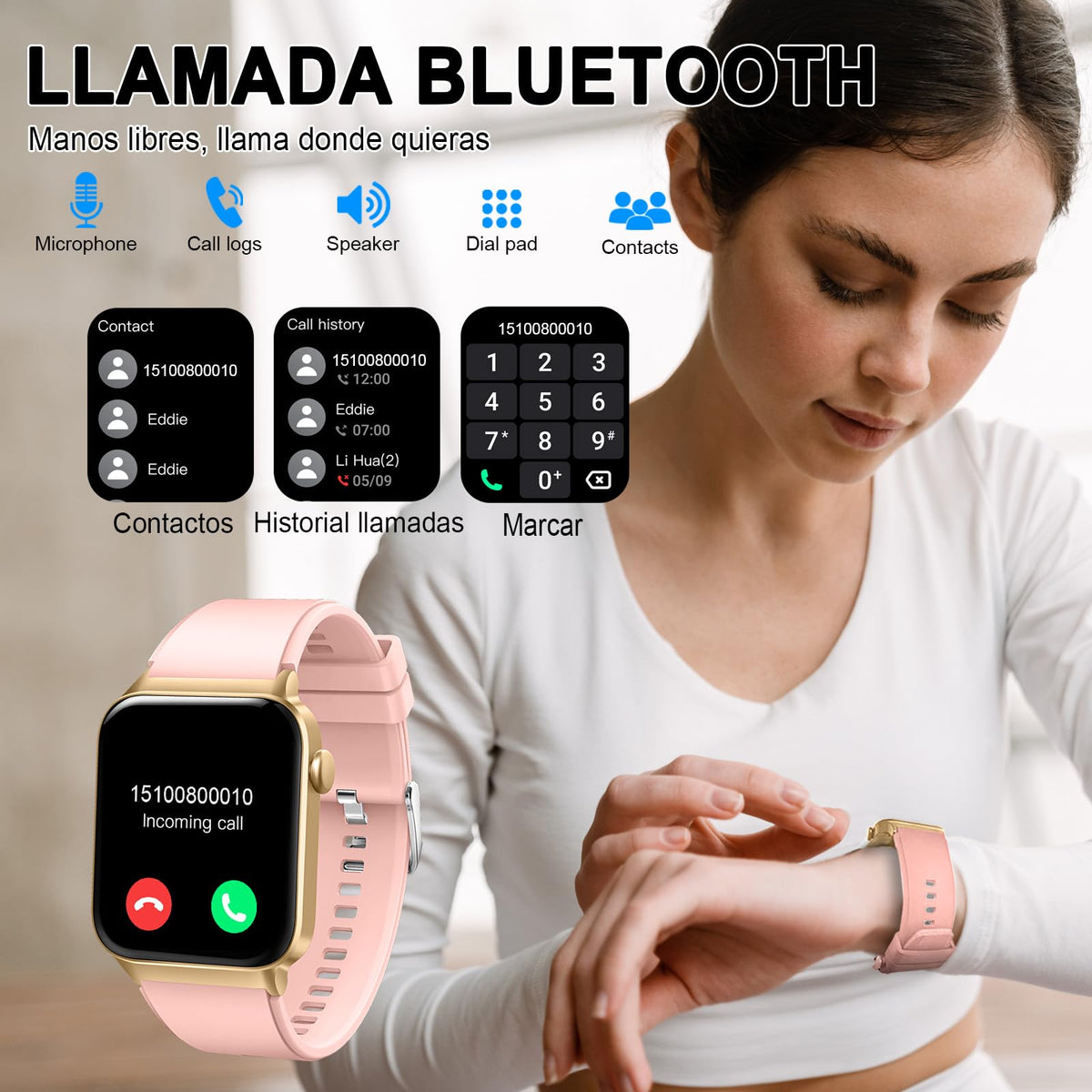 Reloj Inteligente Mujer, 1,85" HD, Llamadas Bluetooth, SpO2, IP68, Sueño