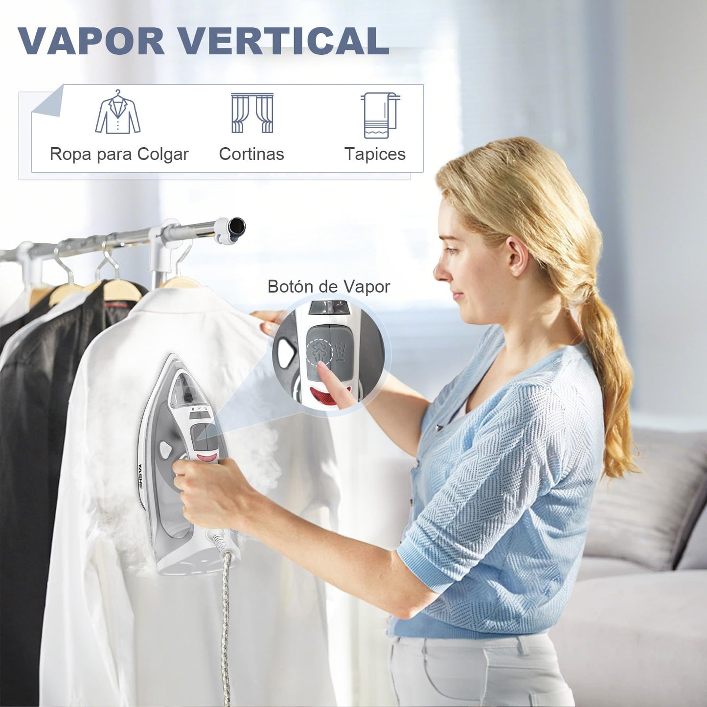 Plancha Vapor de 2300 W con Suela Antiadherente de Calentamiento Rápido, Depósito de Agua de 300ml, Vapor Continuo 25 g/min, Golpe de Vapor 150 g/min, Autolimpieza, Antical y Antigoteo Plancha de Ropa
