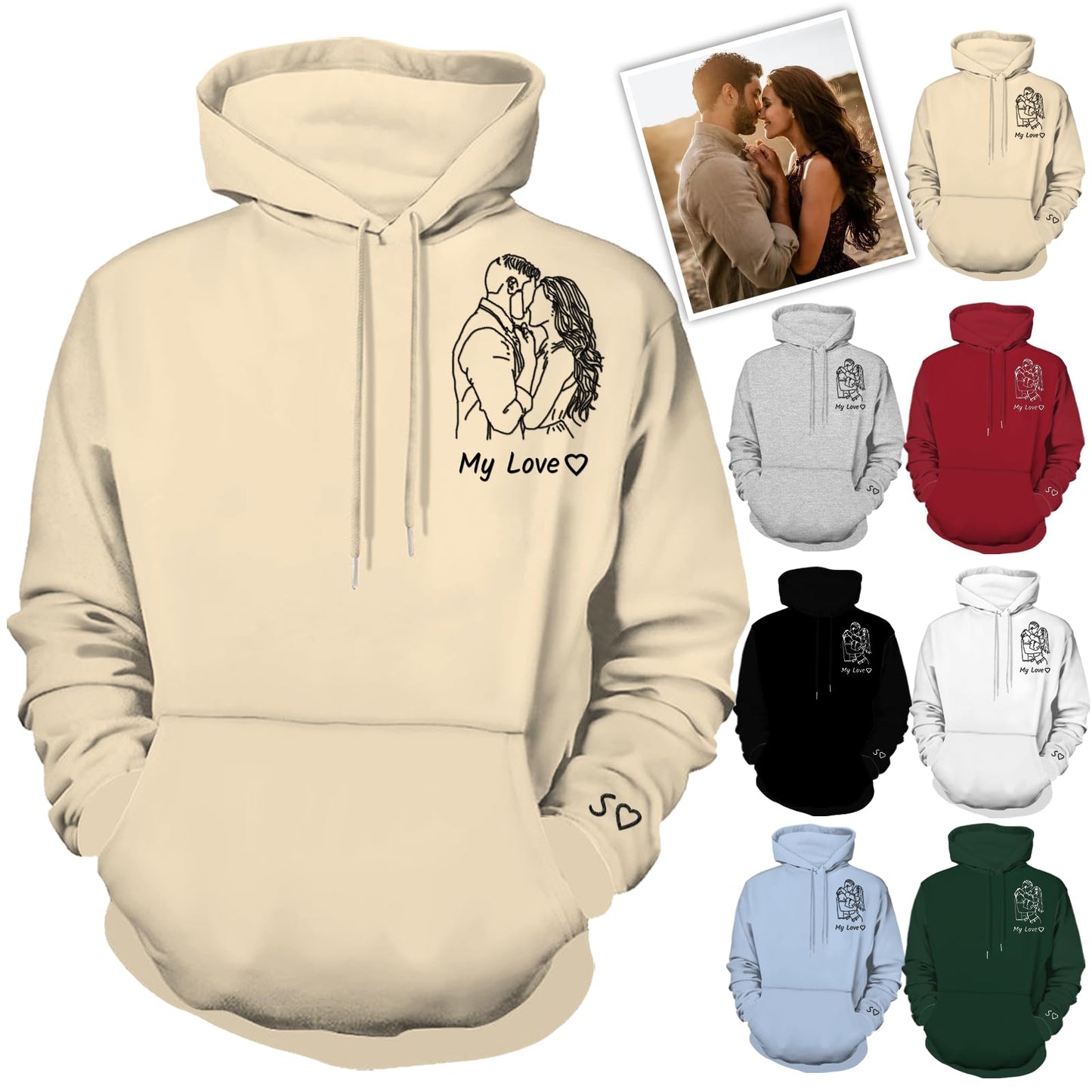 ABIsedrin Sudadera con Capucha Personalizada, Retrato Fotográfico, Diseña Tu Propia Sudadera, para Parejas