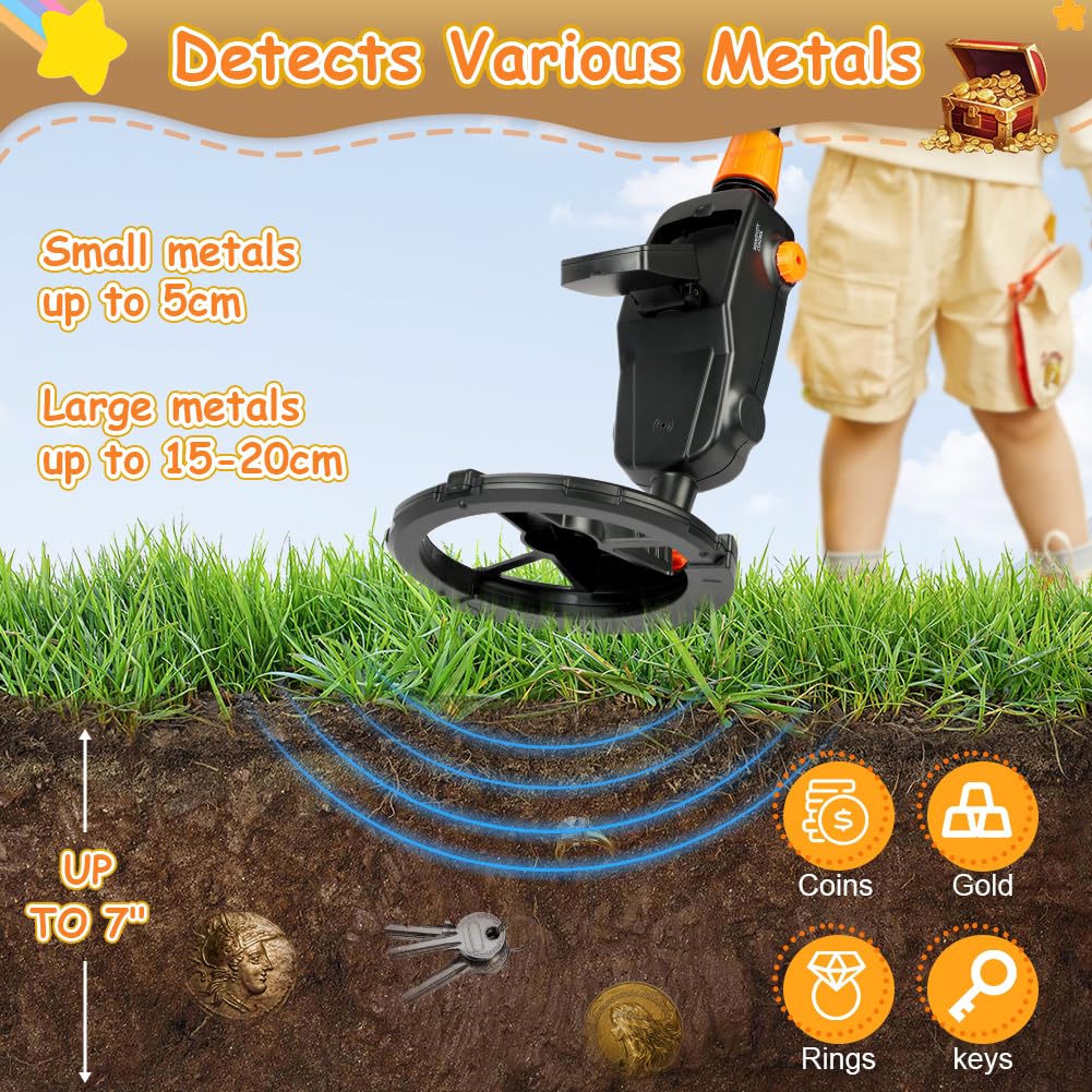 AXFEE Detector de Metales Niños, Detectores de Metale Plegable IP66 con Pantalla LCD e Indicación de Sonido, Detector de Metales de Alta Precisión para Niños o Principiantes（Negro）