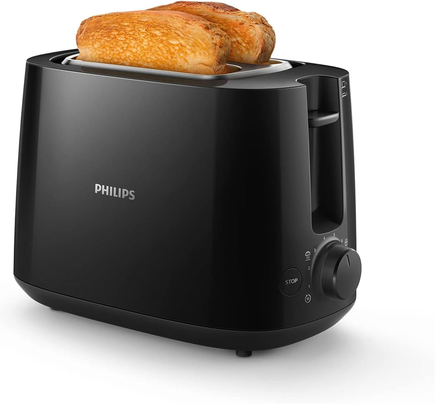 Philips Tostadora de pan 2 Ranuras, 8 Ajustes, Calientabollos, Negro