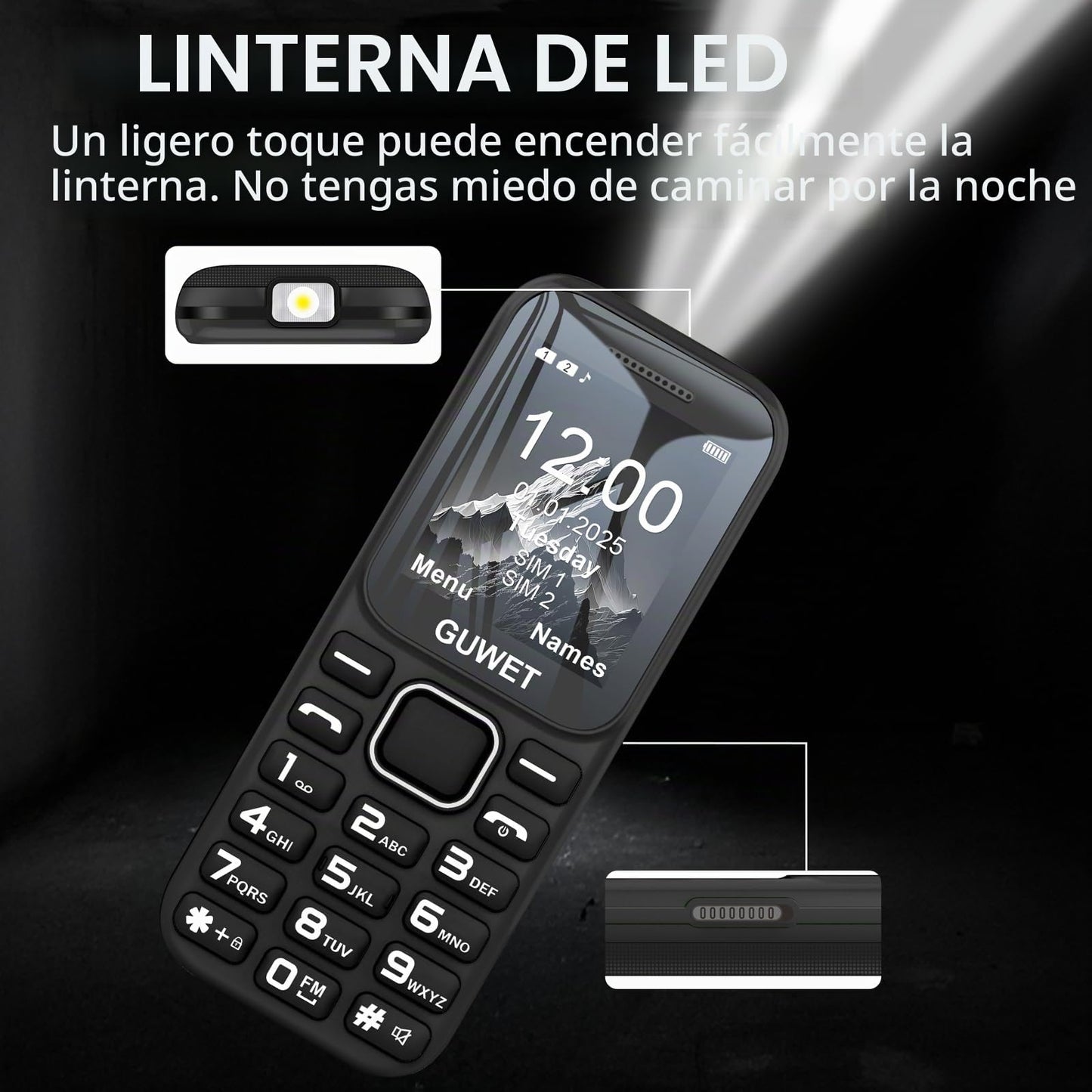 Guwet A2 2G Teléfono Móvil para Personas Mayores, Teclas Grandes, Función SOS, Volumen Alto, Llamada Rápida, Doble SIM Doble Standby, Larga duración de batería, Color Negro