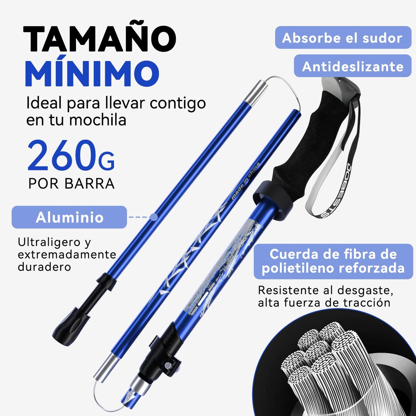 DOBESTS Bastones de Senderismo Plegables, Aluminio, 110-130 cm