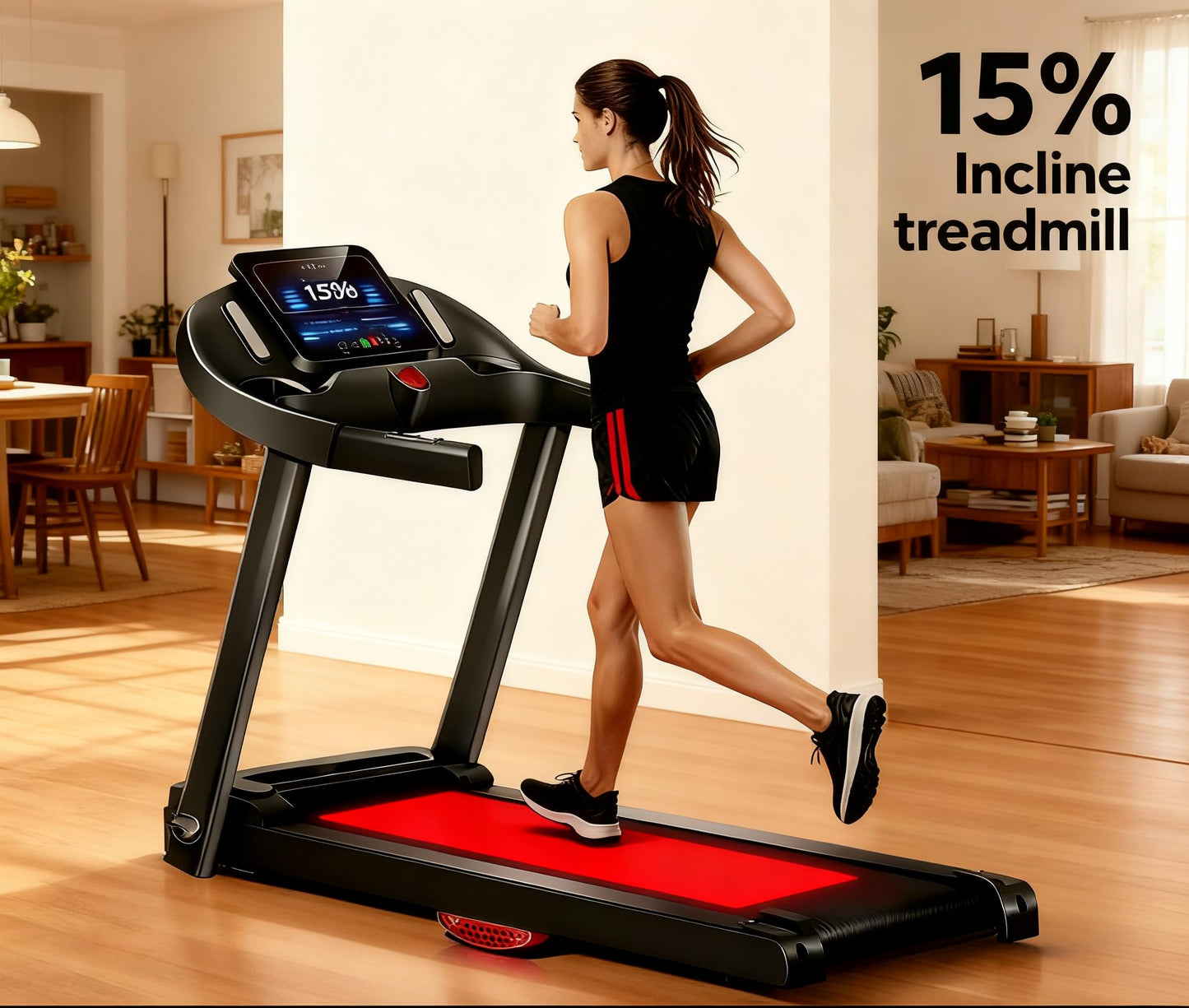 Mengmiao - Cinta de correr plegable con inclinación al 15%, motor sin escobillas de 3,0 HP ultra silencioso <45 dB, plataforma de 7 capas + 10 amortiguadores, 12 programas inteligentes + 3 modos