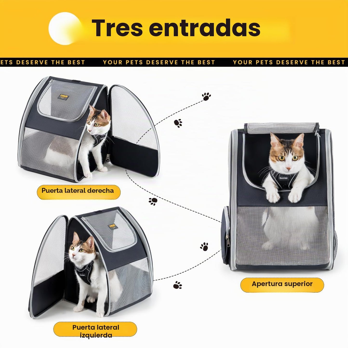 Conlun Mochila Gato y Transportin Perro pequeño para Perros pequeños y Gatos de hasta 7 kg, Mochila para Perros Ventanas de Malla en 3 Lados, para Viajes y Senderismo,Gris