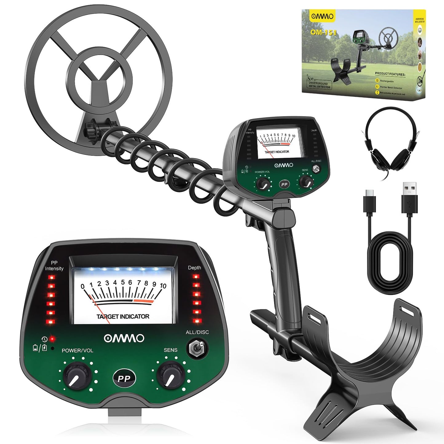 OMMO Detector de Metales Profesional para Adultos y Niños, Verde