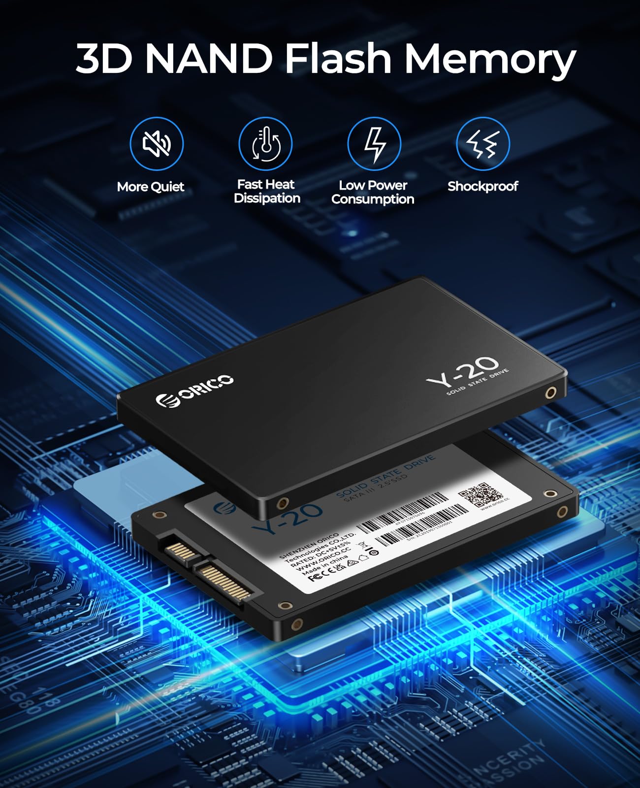 ORICO 128GB SSD SATA III 6Gb/s 2.5" SSD Interno, Velocidad de Lectura de hasta 500 MB/s, Compatible con Computadora Portátil y de Escritorio- Y20