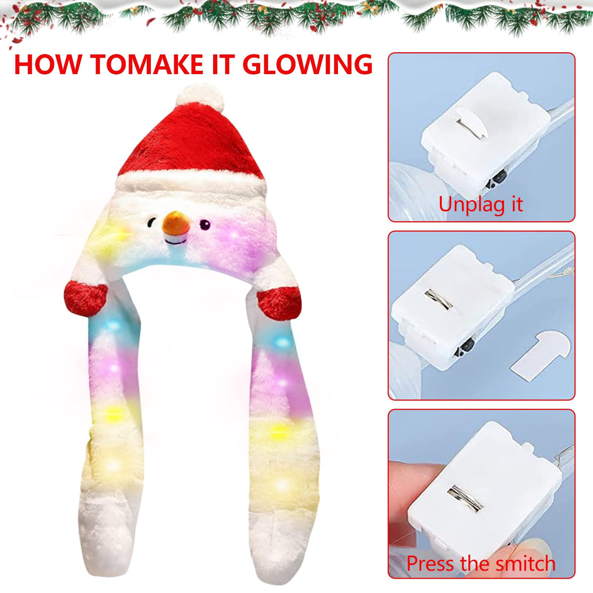 Leonshco Gorro de Navidad para niños, gorro de Papá Noel de peluche para adultos, orejas móviles, gorro de Navidad LED, gorro de Papá Noel para Navidad, fiesta de Navidad, concierto de Navidad (B)