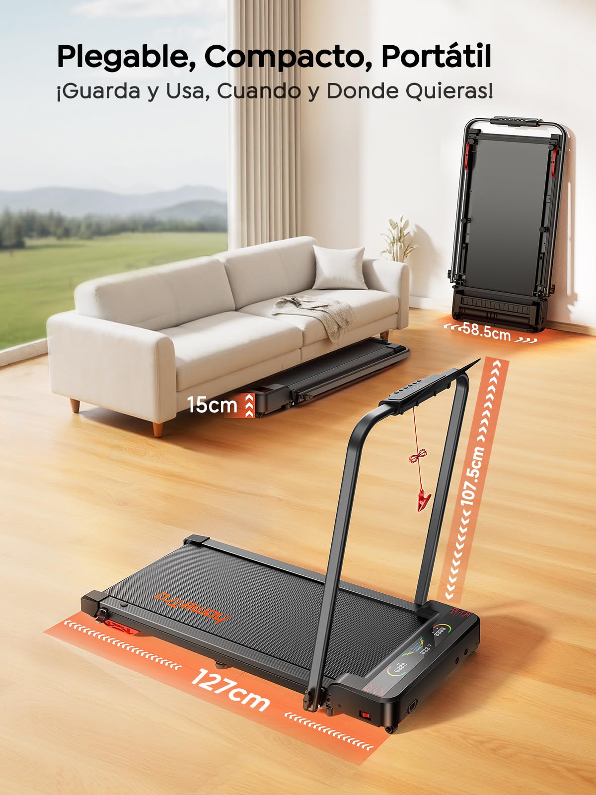 HOMETRO Cinta de Correr y Andar Plegable,Cinta Eléctrica 5 en 1 con 9% Inclinación Alta, 2.5HP (12 km/h),Walking Pad Inteligente con App y Bluetooth,Gym en Casa