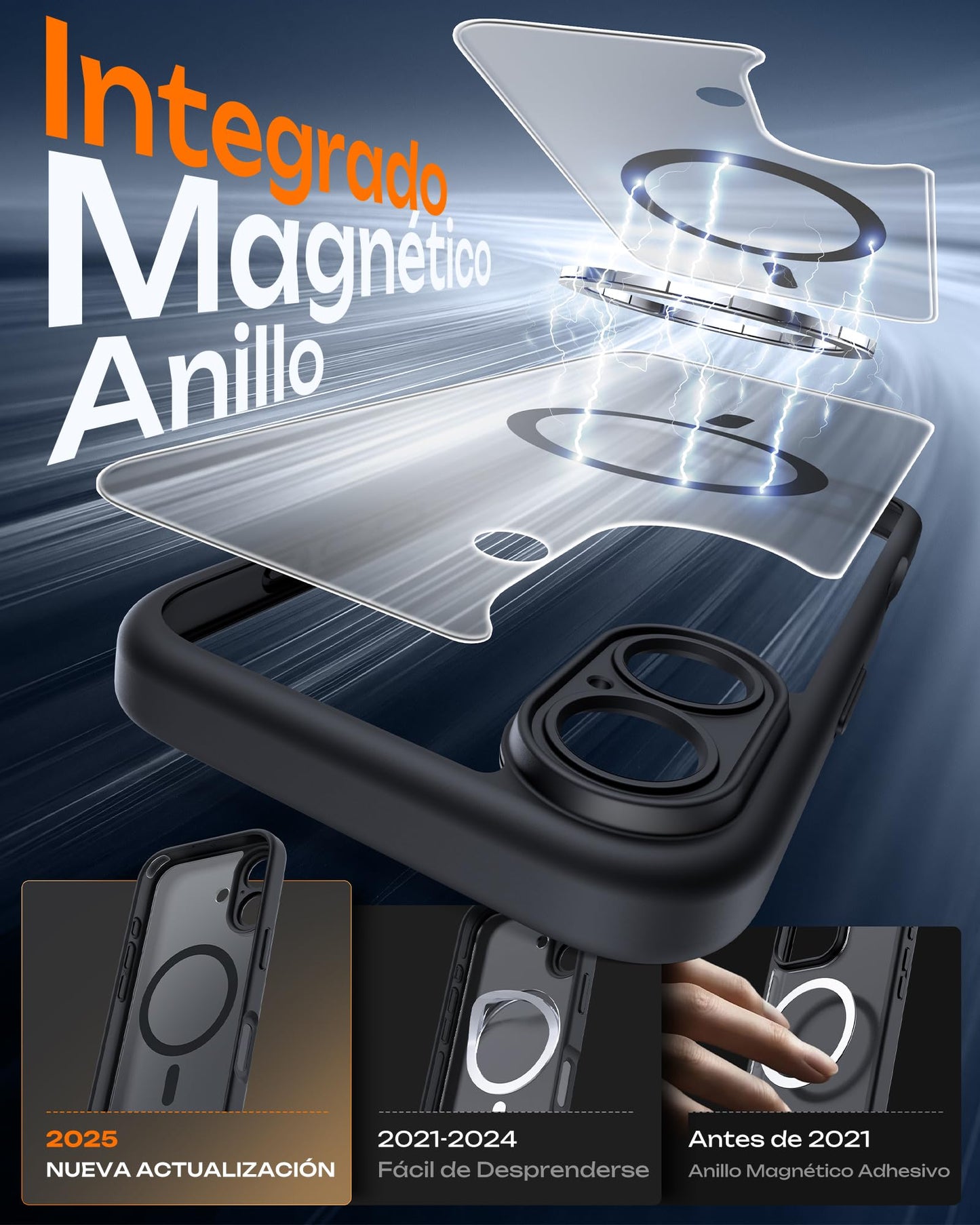 TOCOL Funda para iPhone 17, Protección Lente Cámara, Imanes Integrado, Compatible con Magsafe, Protección contra Caídas, Translúcida Mate Trasera, Titanio Negro