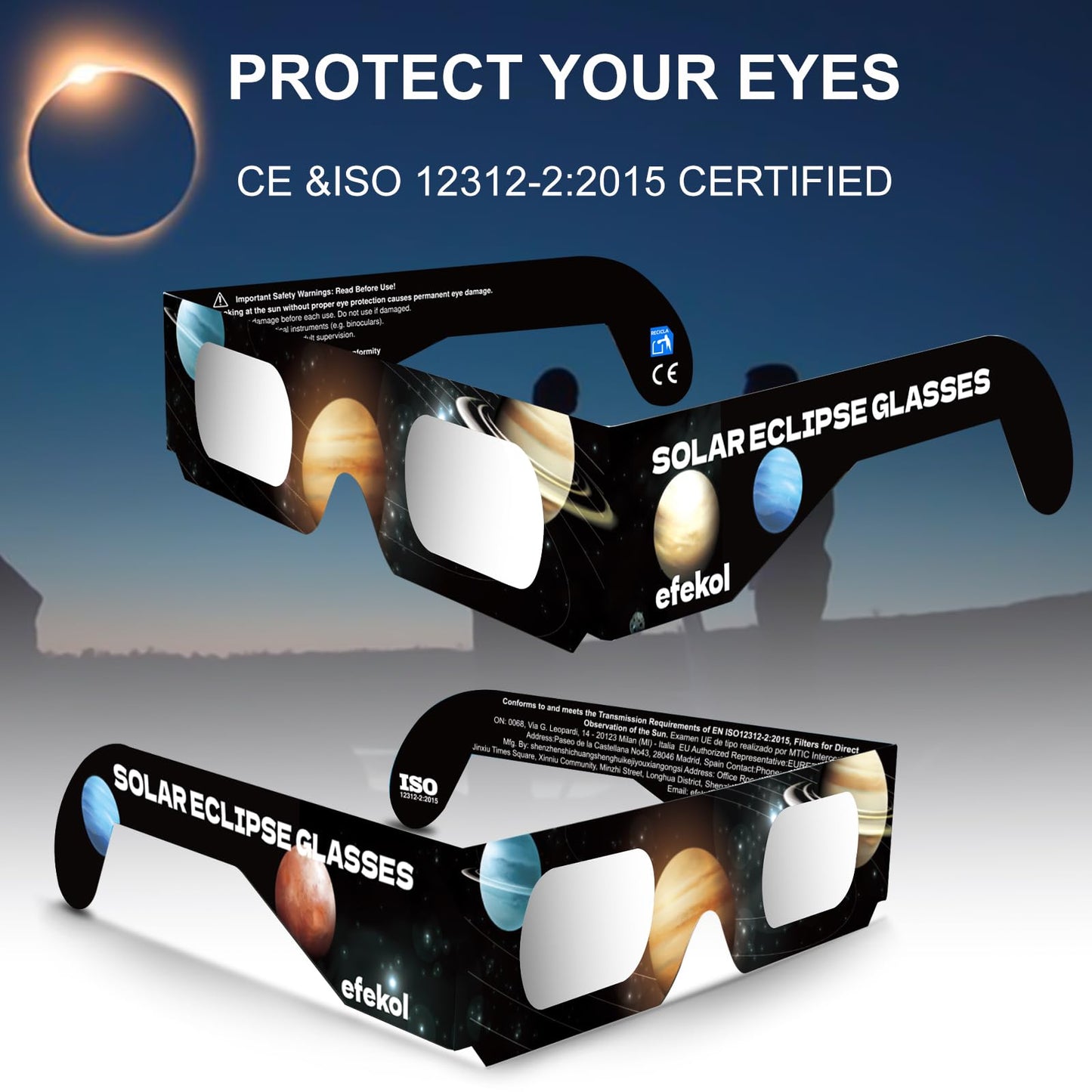 efekol Gafas Eclipse Solar Homologadas - Certificación CE y EN ISO 12312-2