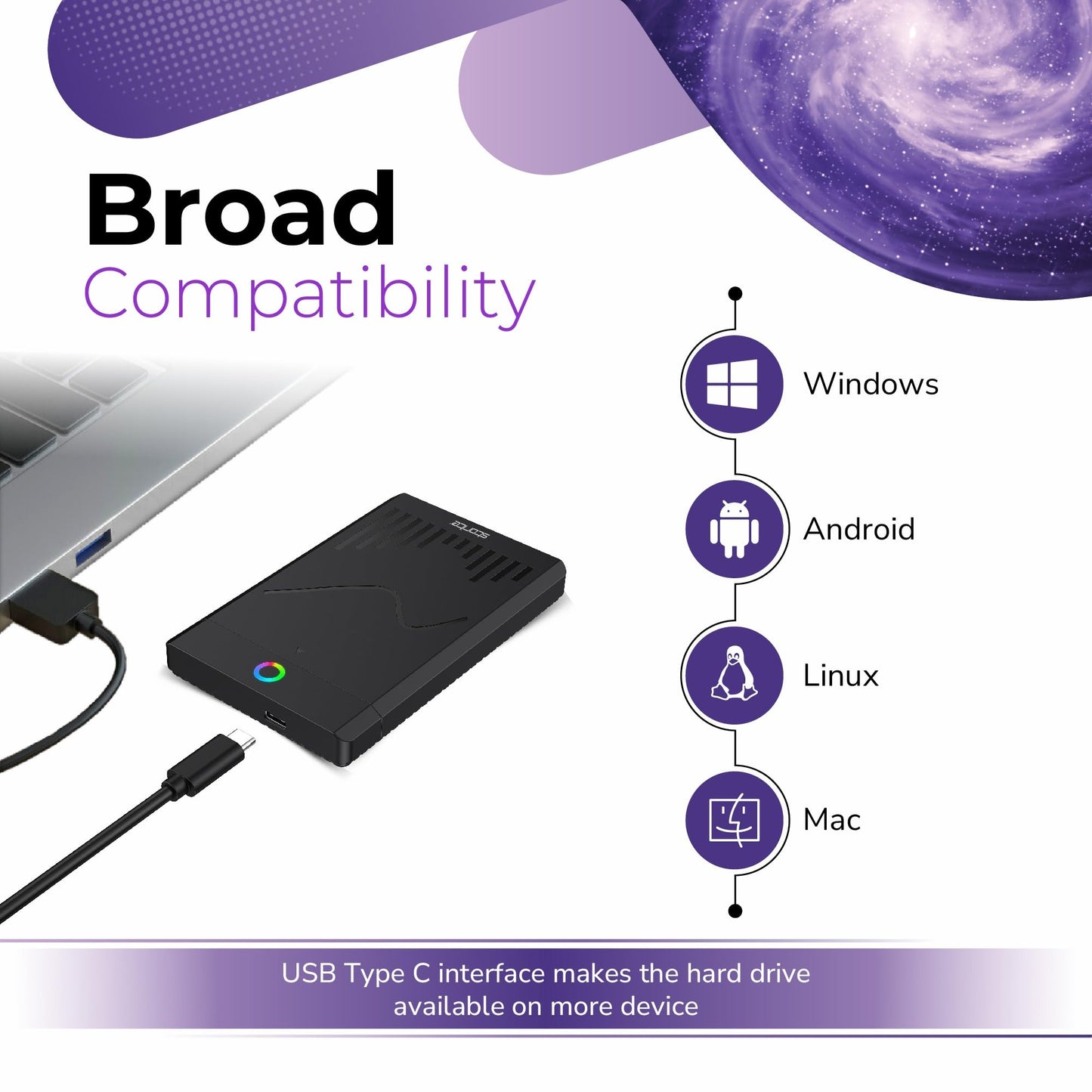 Storite - Disco Duro Externo Portátil Tipo C De 500 GB, Almacenamiento De Copia De Seguridad HDD De 2,5" con Transferencia De Datos Rápida USB 3.1/USB C, Compatible con Teléfono, Xbox One (Negro)