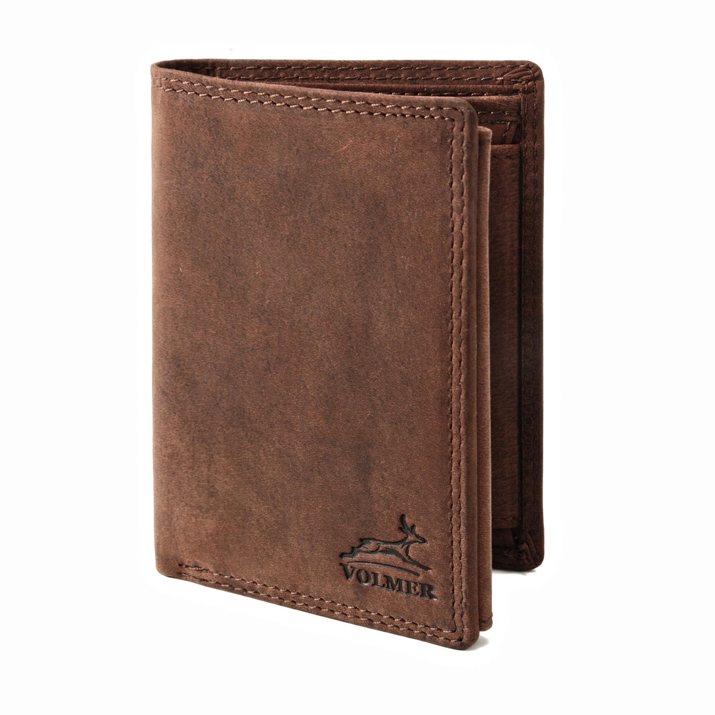 FA.Volmer ® Cartera de auténtica Piel de búfalo, Cartera Grande para Hombre y Mujer, protección RFID con certificación TÜV, Color: marrón, Formato Vertical