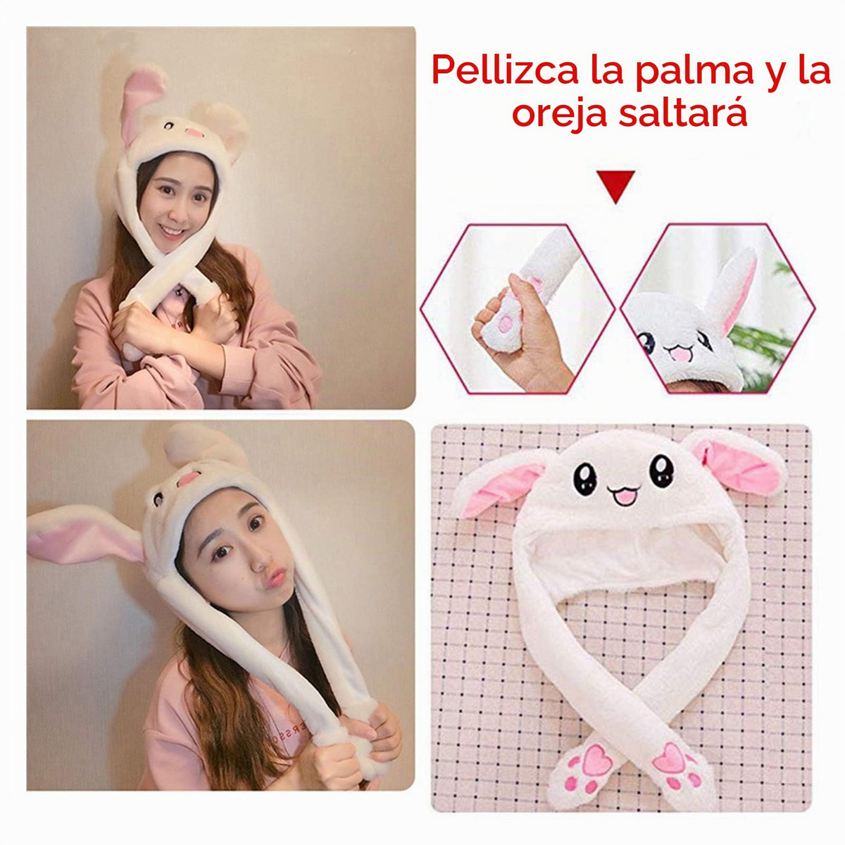 Tderloi Sombrero Niñas Animales Oído Moviendo Sombreros Jumping Hats Niños Mujeres Cálido Peluche Conejo Invierno Caps Niños Conejito Lindo Fuzzy Pinch Bolbag Funny Sombreros
