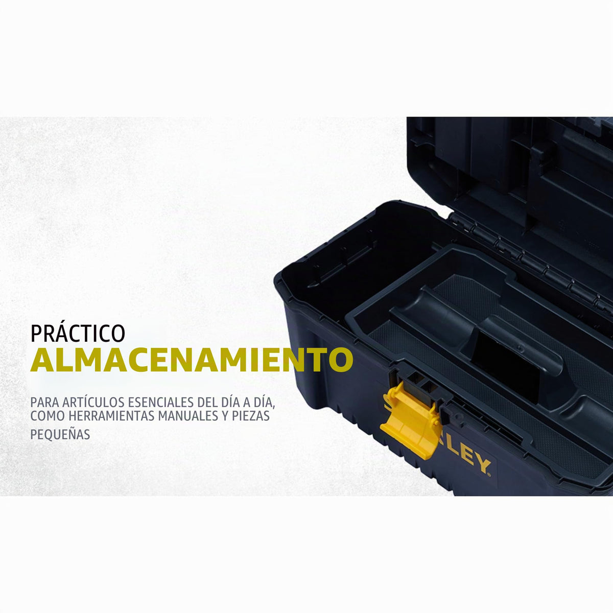 STANLEY Caja de herramientas de plástico con cierre de plástico, 40,6 x 20,5 x 19,5 cm, asa ergonómica, organizadores en la tapa, bandeja interior extraíble, orificio para candado, STST1-75517