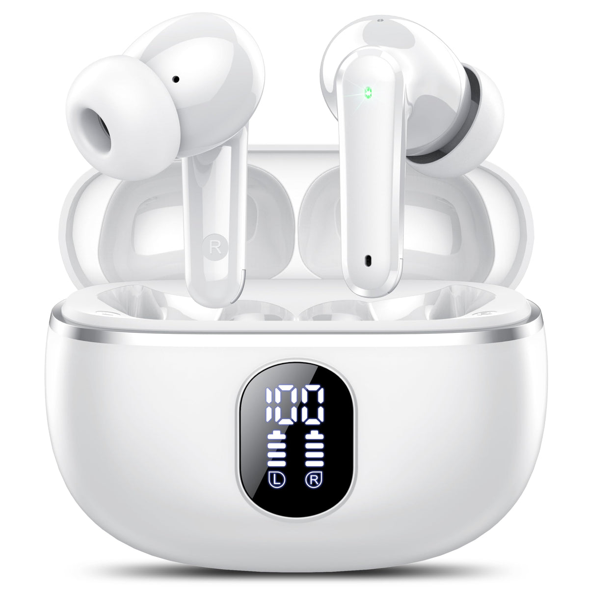Auriculares Inalámbricos Bluetooth, Auriculares Bluetooth 5.4, 4 HD Mic con Reducción de Ruido ENC, 50H con HiFi Graves, Cascos Inalambricos Bluetooth Deportivos IP7 Impermeable, Ajuste Cómodo Blanco