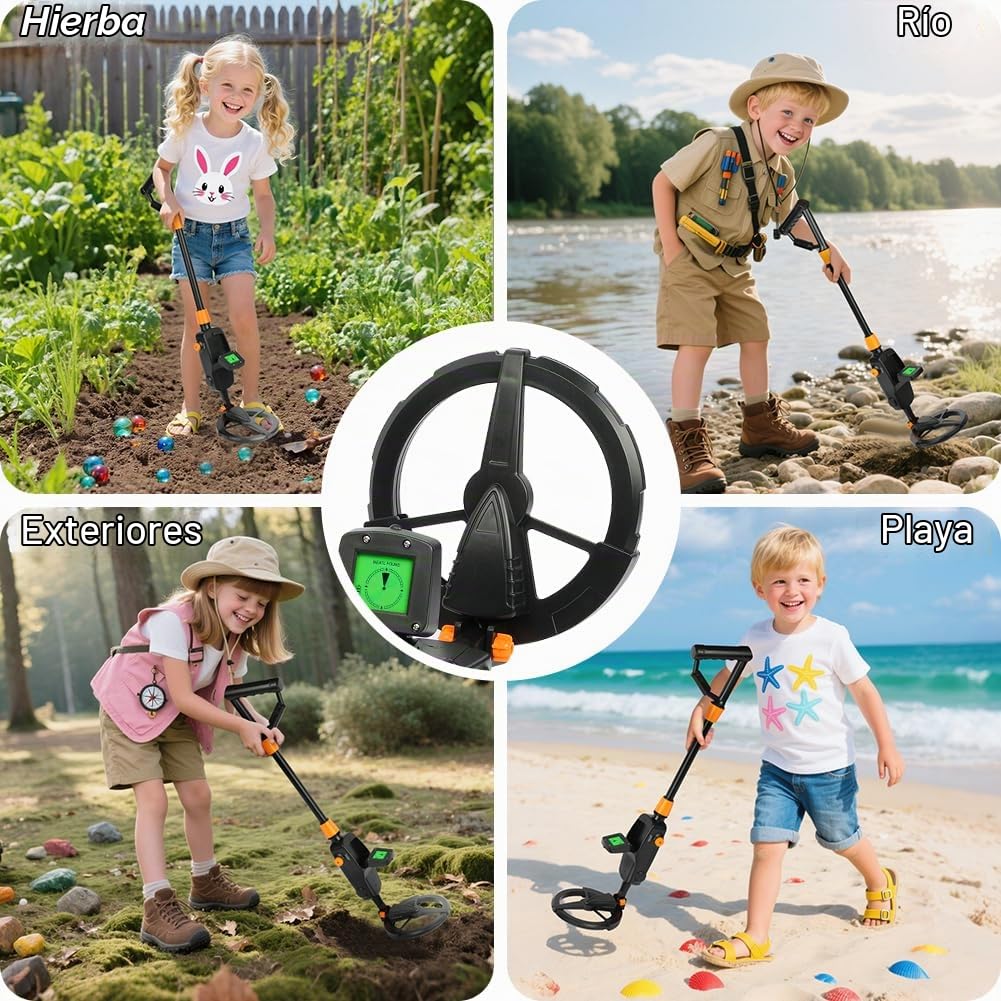 AXFEE Detector de Metales Niños, Detectores de Metale Plegable IP66 con Pantalla LCD e Indicación de Sonido, Detector de Metales de Alta Precisión para Niños o Principiantes（Negro）