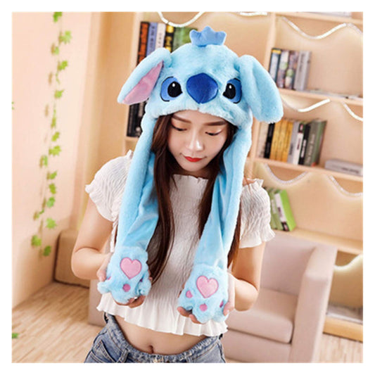 Tderloi Sombrero Niñas Animales Oído Moviendo Sombreros Jumping Hats Niños Mujeres Cálido Peluche Conejo Invierno Caps Niños Conejito Lindo Fuzzy Pinch Bolbag Funny Sombreros