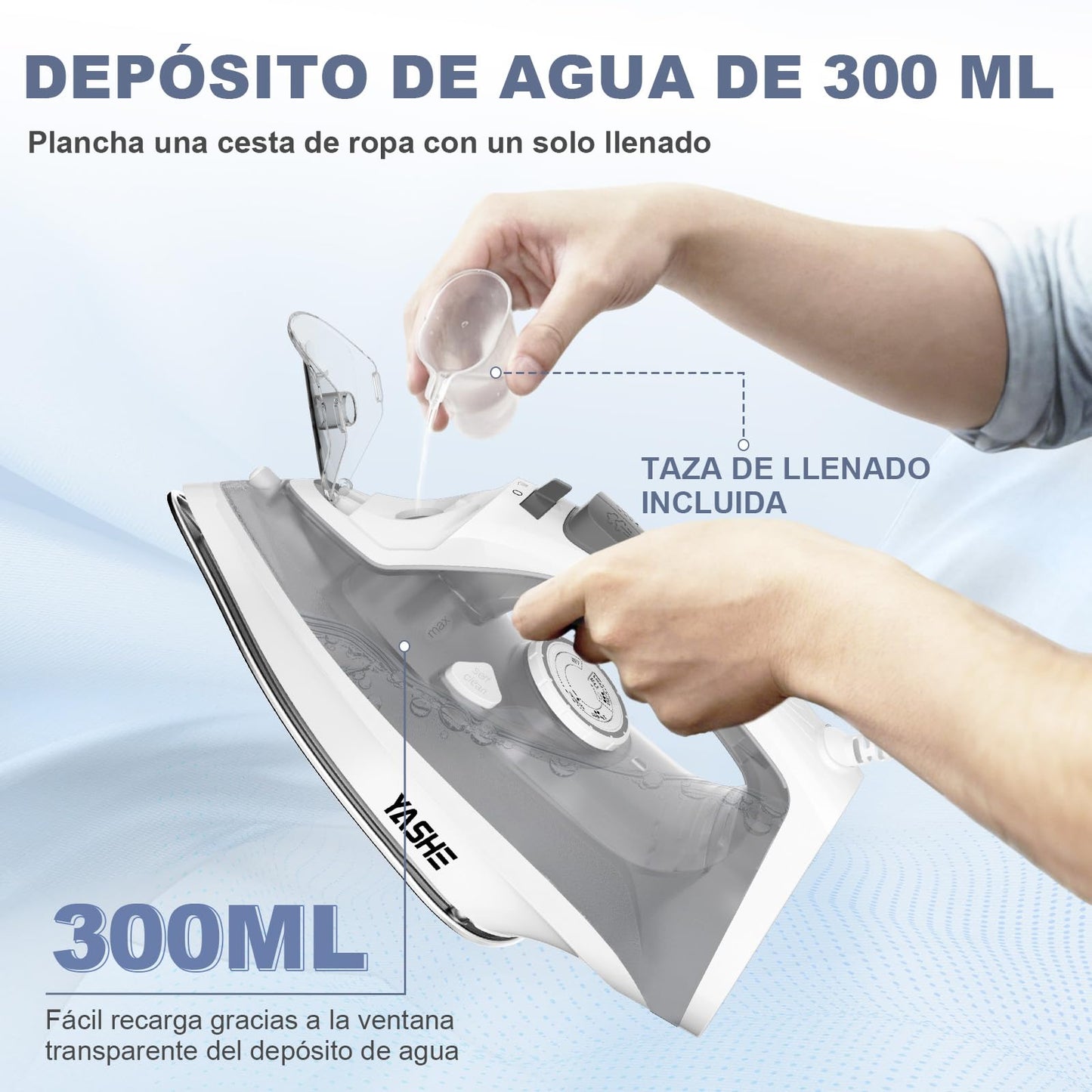 Plancha Vapor de 2300 W con Suela Antiadherente de Calentamiento Rápido, Depósito de Agua de 300ml, Vapor Continuo 25 g/min, Golpe de Vapor 150 g/min, Autolimpieza, Antical y Antigoteo Plancha de Ropa