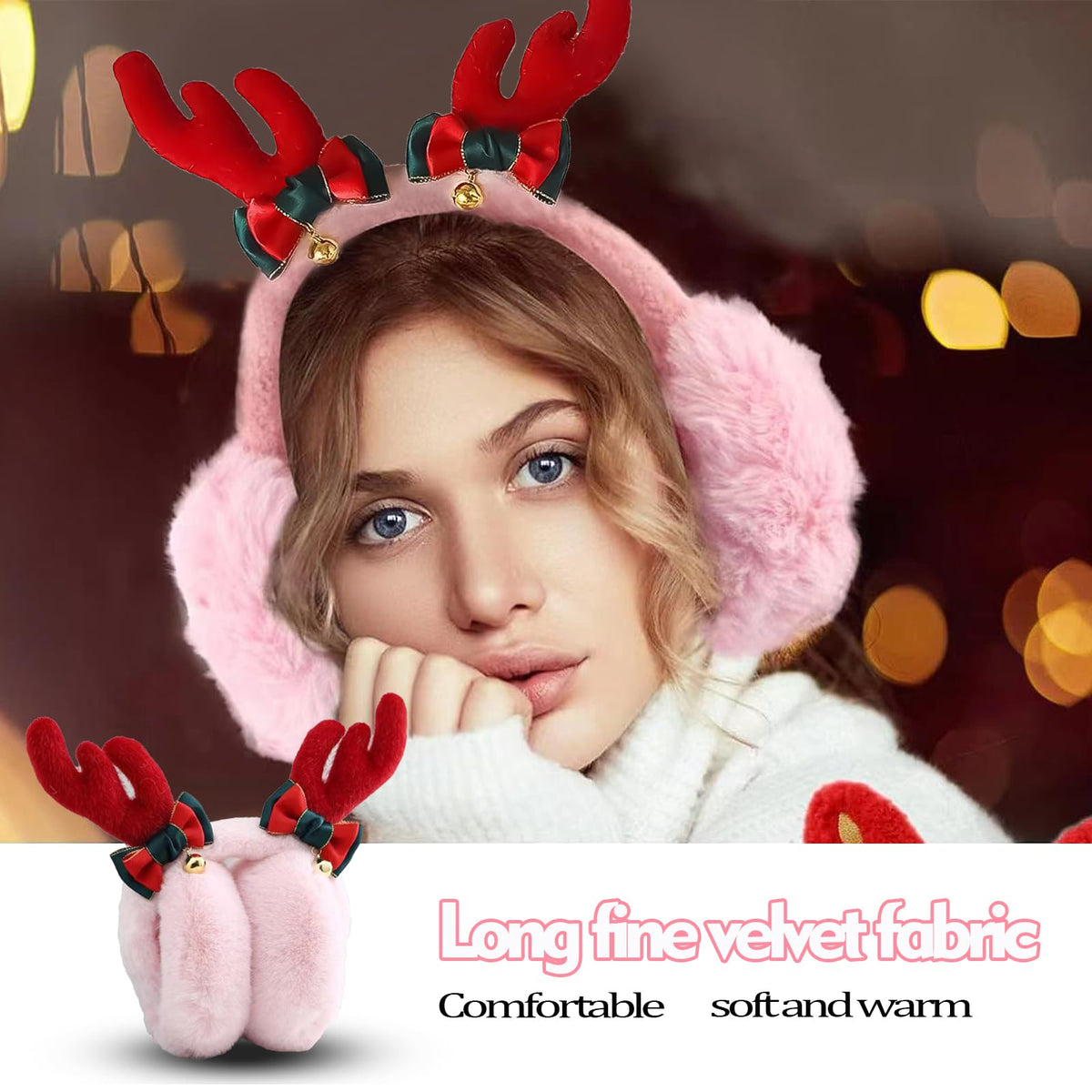 KALUROIL Orejeras para Niñas - Orejeras Térmicas de Felpa para Mujer - Protección contra el Viento - Diseño Moderno - Regalo de San Valentín para Damas y Niñas(Alce con Purpurina)