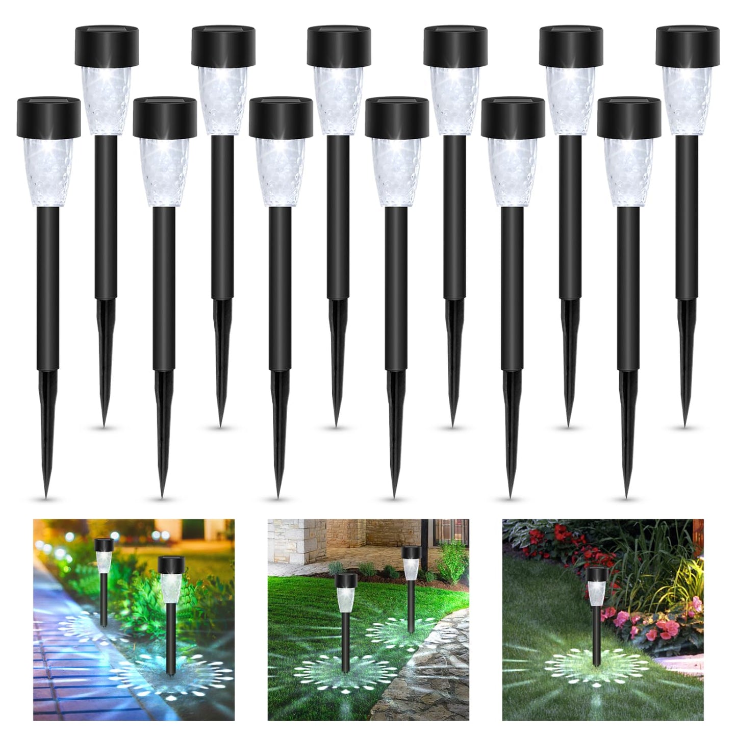 Aigostar 12 Uds Luz Solares Exterior Jardin, Luces LED Solar de Césped