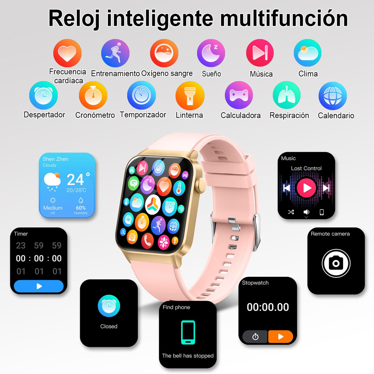 Reloj Inteligente Mujer, 1,85" HD, Llamadas Bluetooth, SpO2, IP68, Sueño