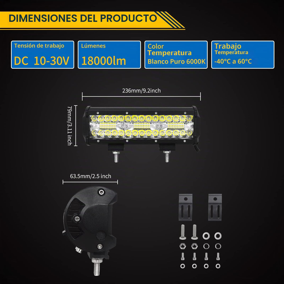RIGIDON 9 pulgadas 23 cm 180W barra de luz led, lámpara de conducción 6000K