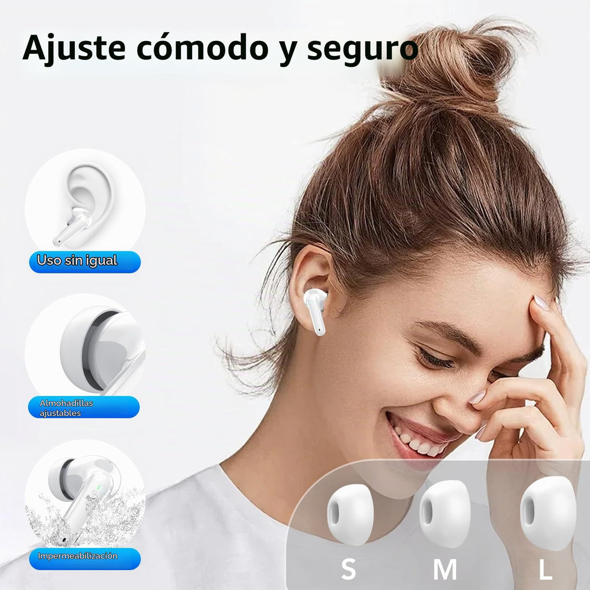 Auriculares Inalámbricos Bluetooth, Auriculares Bluetooth 5.4, 4 HD Mic con Reducción de Ruido ENC, 50H con HiFi Graves, Cascos Inalambricos Bluetooth Deportivos IP7 Impermeable, Ajuste Cómodo Blanco