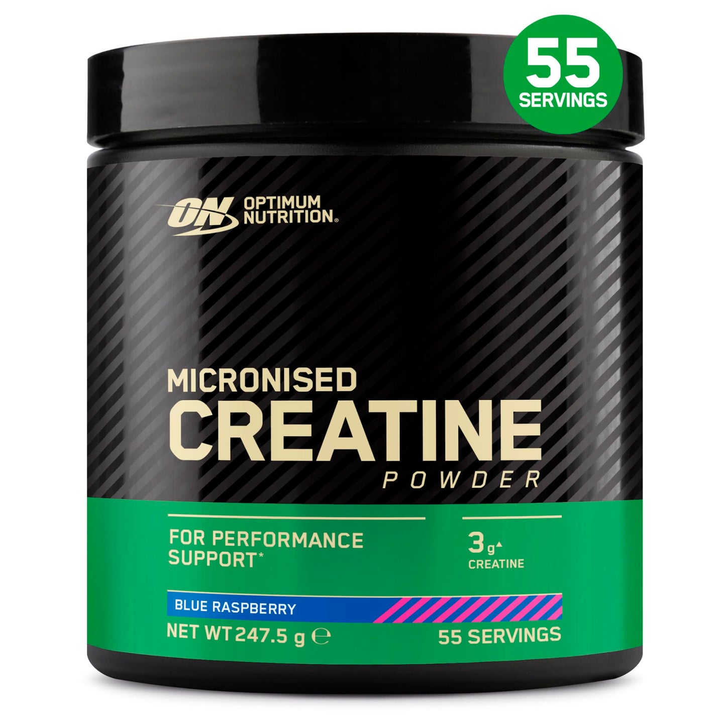 Optimum Nutrition Creatina Micronizada en Polvo, Sabor Frambuesa Azul, 247.5g, 55 Servicios