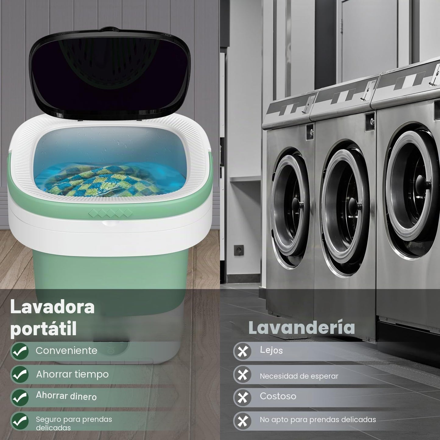 Lavadora Portatil,12L Mini Lavadora|Lavadora Pequeña,Actualizado Lavadora Portatil con Centrifugado & 3 Modos de Limpieza Profunda,Washing Machine Plegable para Apartamentos, Dormitorios (Verde)