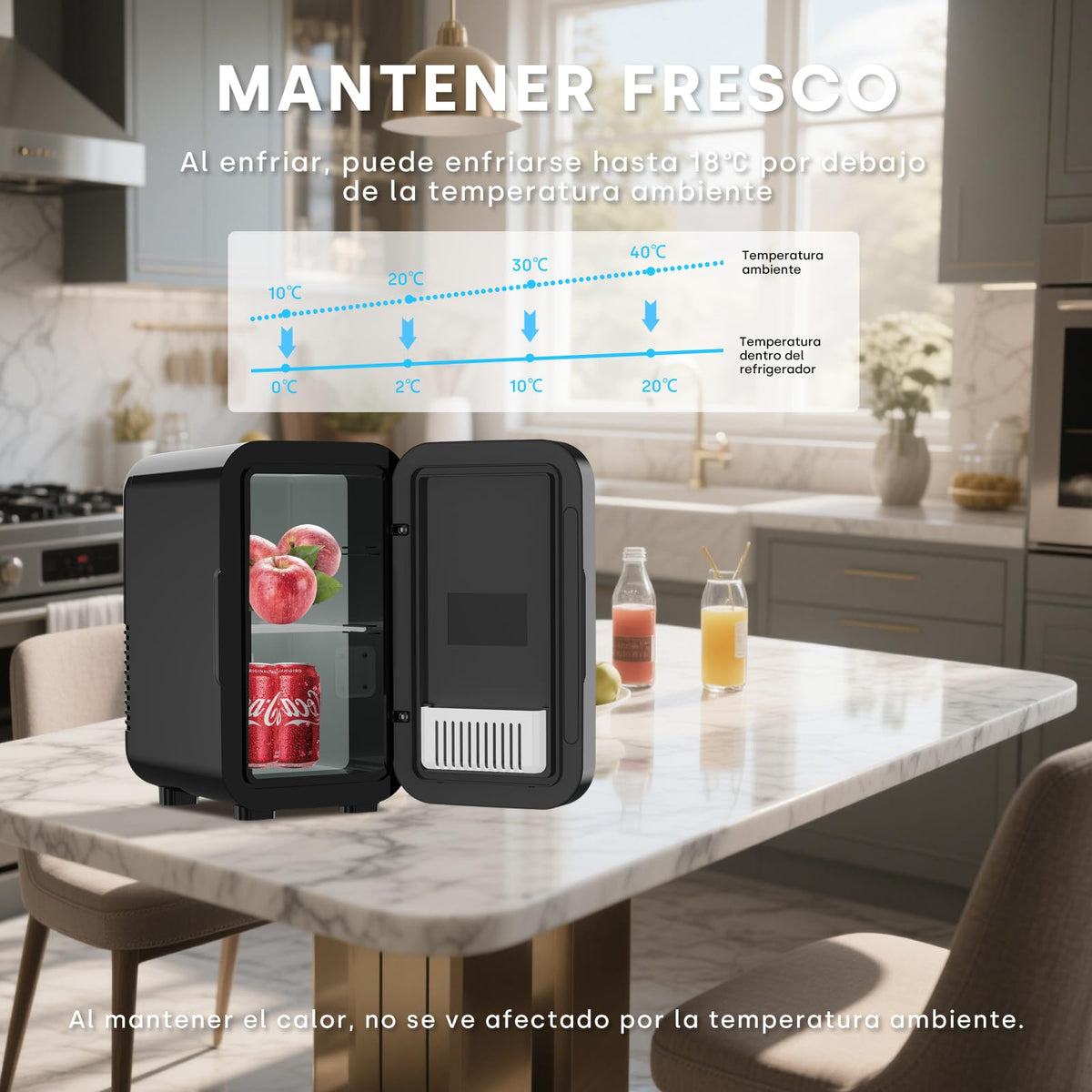 Enventor Nevera Pequeña, 6L, 220–240V CA y 12V CC, Negro