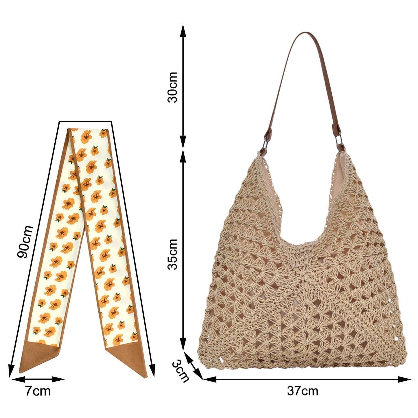 HTTDSLF Bolsos de Paja Mujer Verano, Elegante Bolso de Mano Bohemio, Práctico Bolso de Hombro Rafia para Mujer, Bolsos Tejidos Crochet, Tote Bag Para Viaje Fiesta Vacaciones