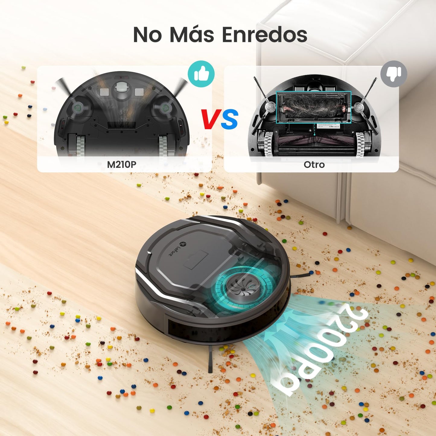 Lefant M210P Robot Aspirador 2200Pa, Aspirador Robot Autonomía de 120 Min, WiFi/App/Alexa, Sensor de Anticolisión/Caída Navegación Inteligente, Delgado y Silencioso, 6 Modos de Limpieza