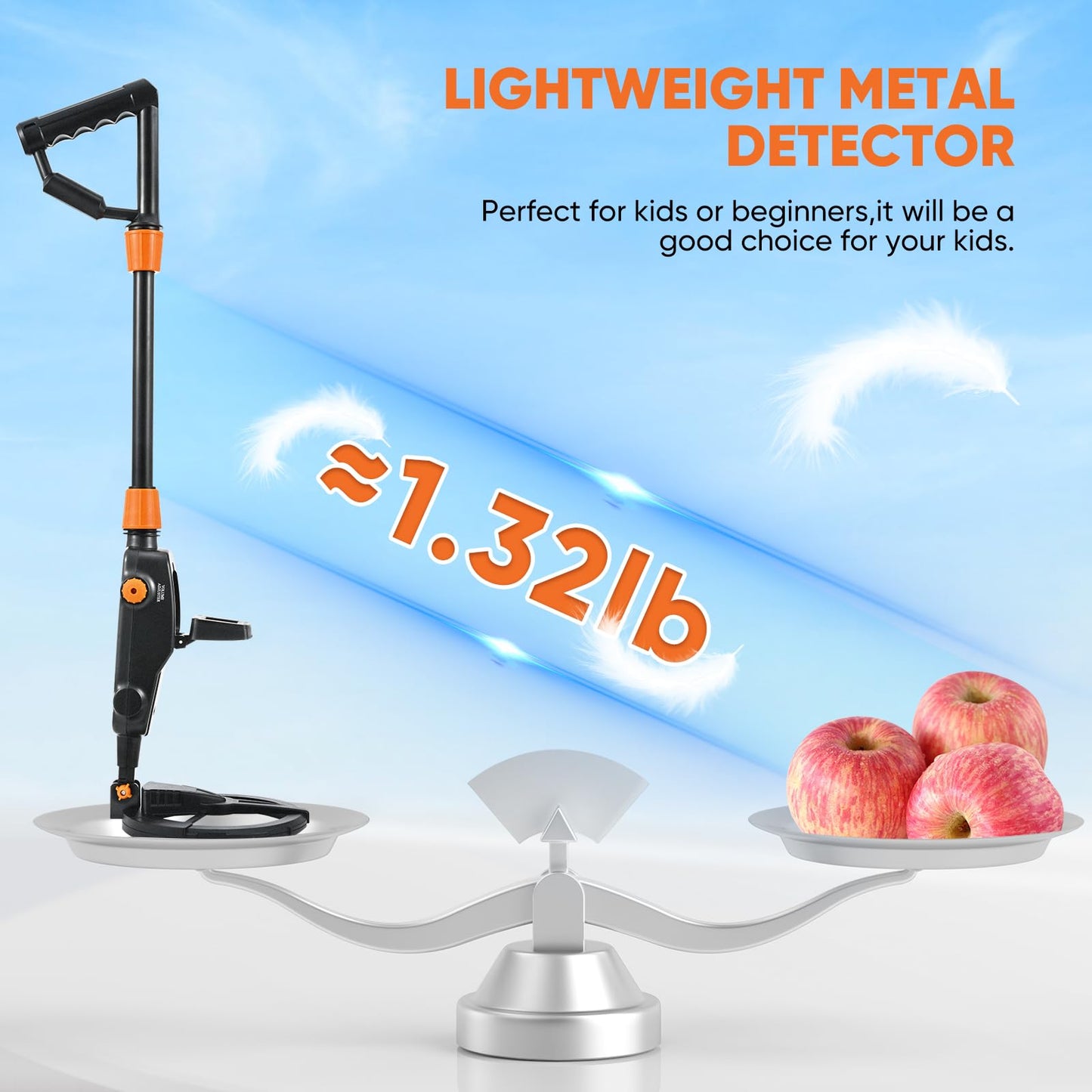 Detector de Metales Niños, IP68 Detectores de Metales Livianos con Pantalla LCD e Indicación de Sonido, Equipado con Bobina de Búsqueda Impermeable para Niños o Principiantes para Buscar Tesoros