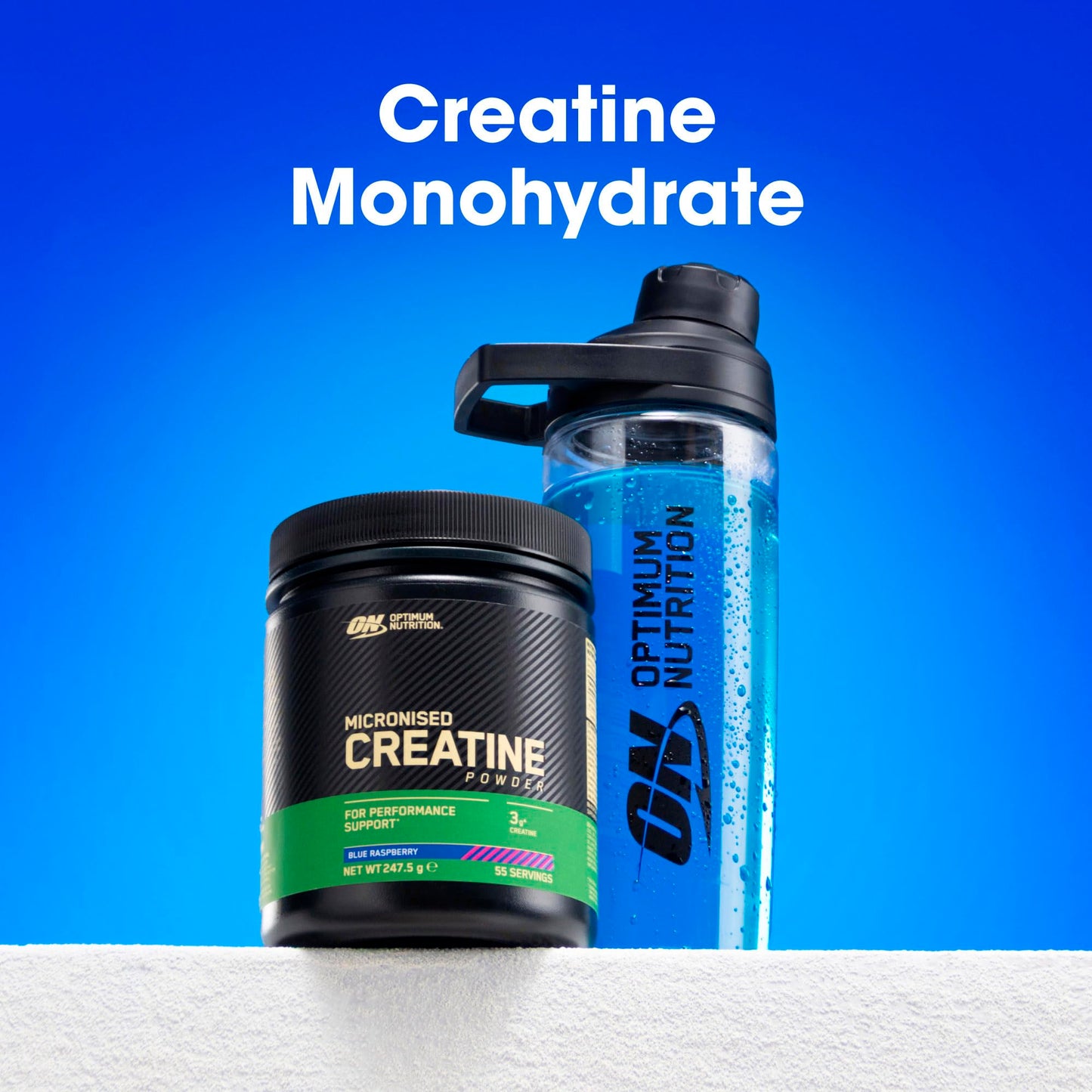 Optimum Nutrition Creatina Micronizada en Polvo, Sabor Frambuesa Azul, 247.5g, 55 Servicios