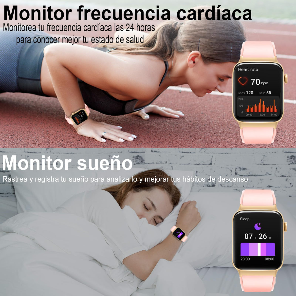 Reloj Inteligente Mujer, 1,85" HD, Llamadas Bluetooth, SpO2, IP68, Sueño