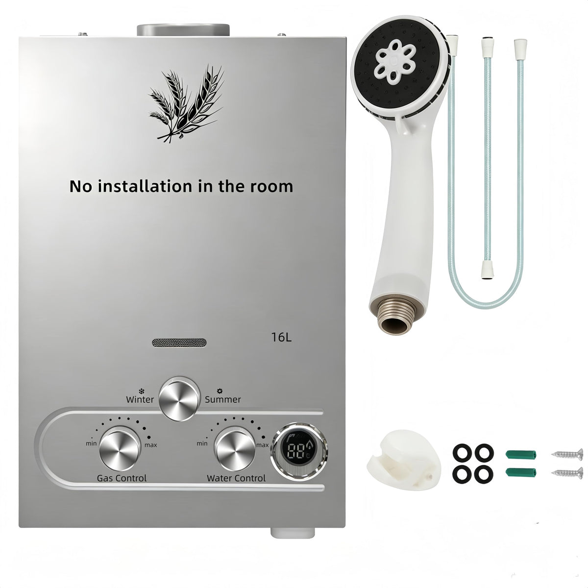 16L 32KW Calentador de Agua de Gas GLP Butano y Propano Calentador de Agua Calentador de Agua LPG Instantáneo Portátil,Modos de Invierno y Verano,para Ducha Al Aire Libre,Baño,Camping