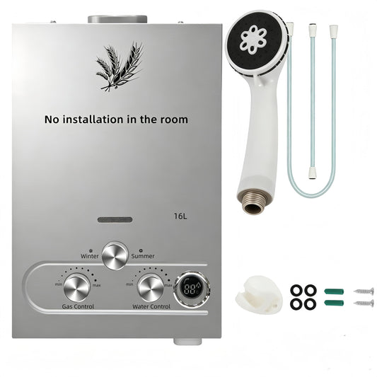 16L 32KW Calentador de Agua de Gas GLP Butano y Propano Calentador de Agua Calentador de Agua LPG Instantáneo Portátil,Modos de Invierno y Verano,para Ducha Al Aire Libre,Baño,Camping
