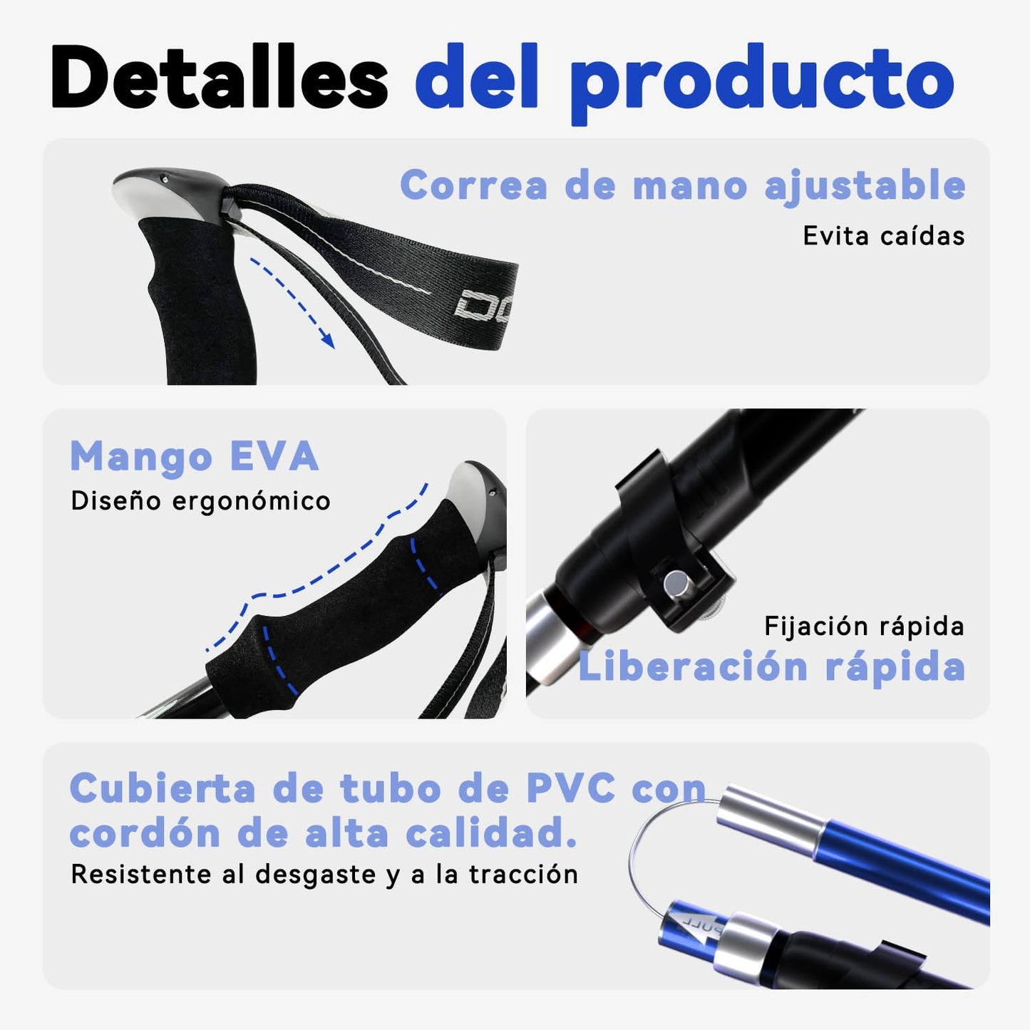 DOBESTS Bastones de Senderismo Plegables, Aluminio, 110-130 cm